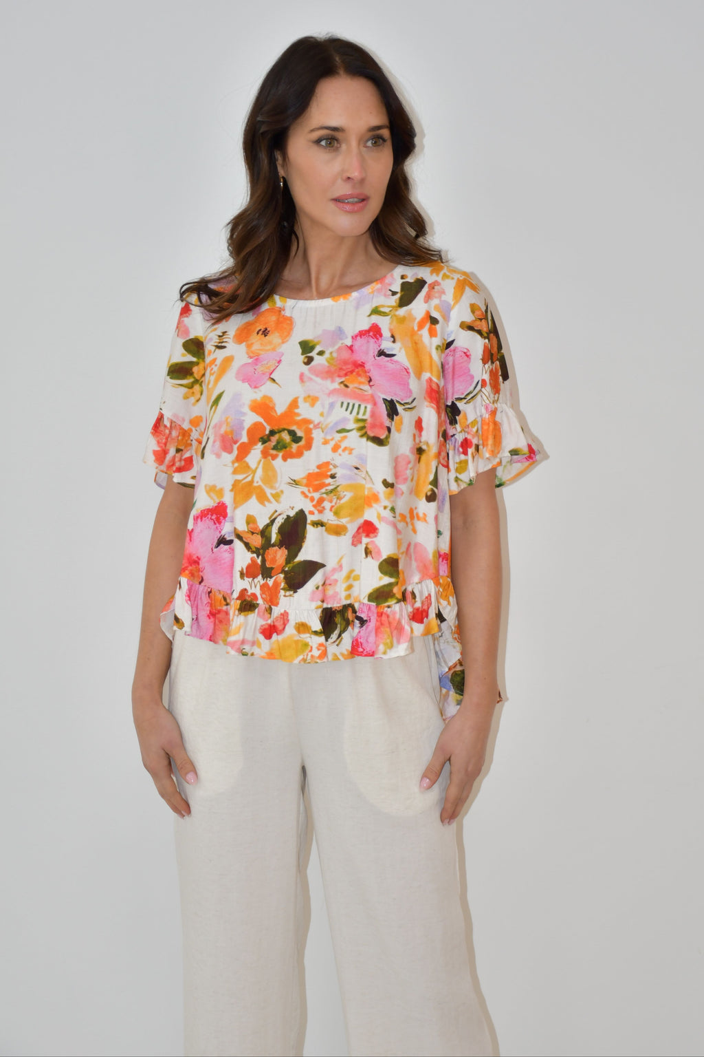 Floral Print Ruffle Hem Top