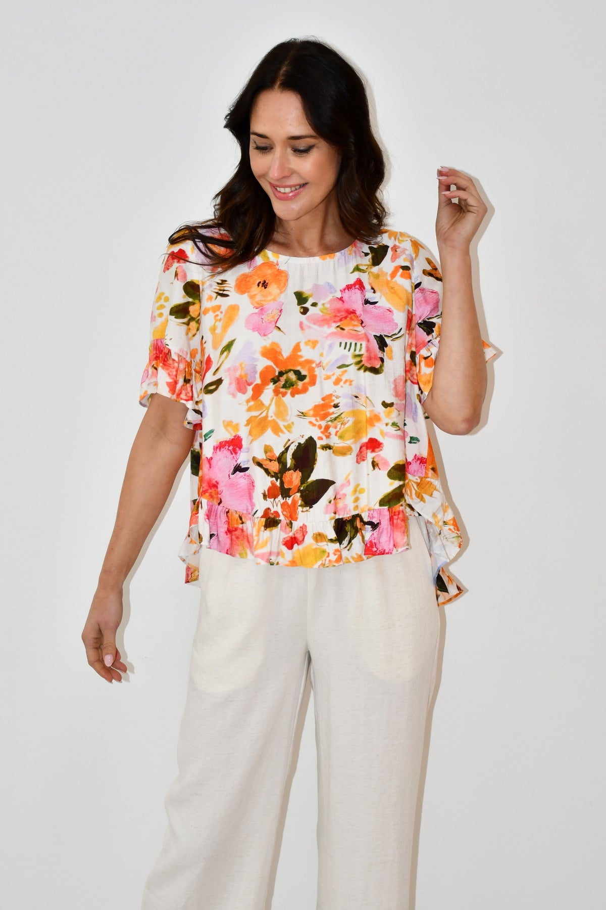 Floral Print Ruffle Hem Top
