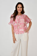 Pink Floral Print Ruffle Hem Top