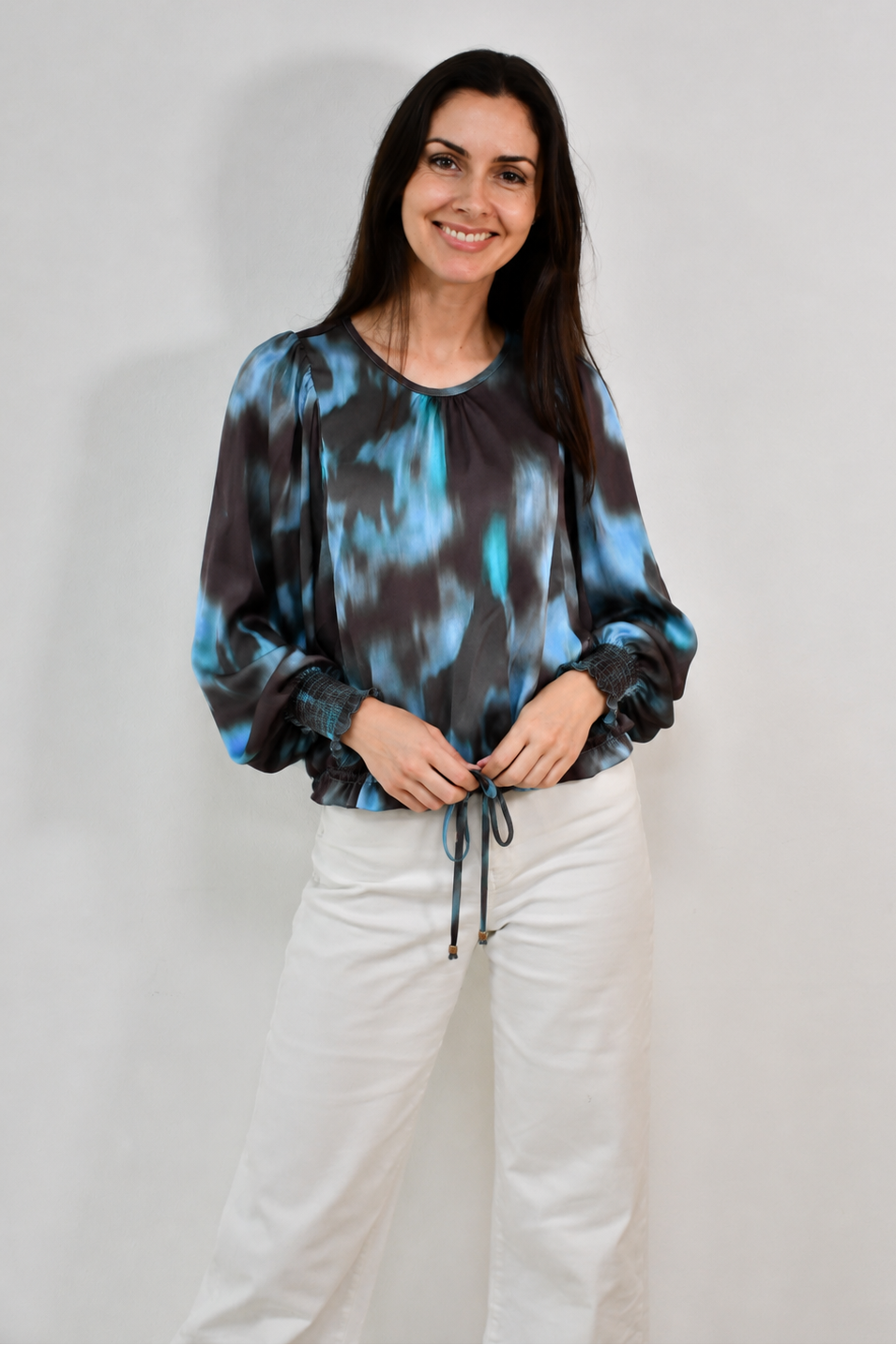 Drawstring Balloon Sleeve Blouse