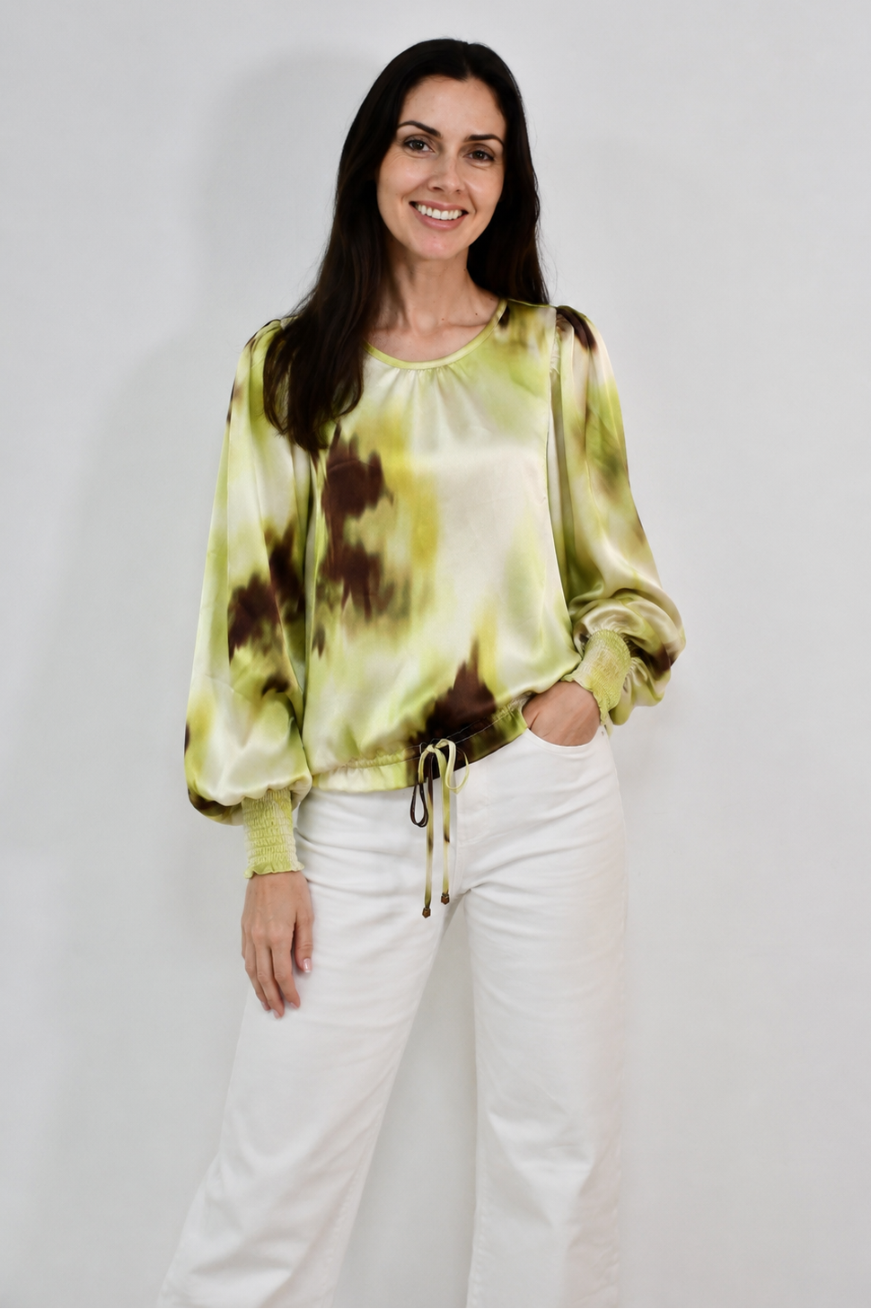 Drawstring Balloon Sleeve Blouse