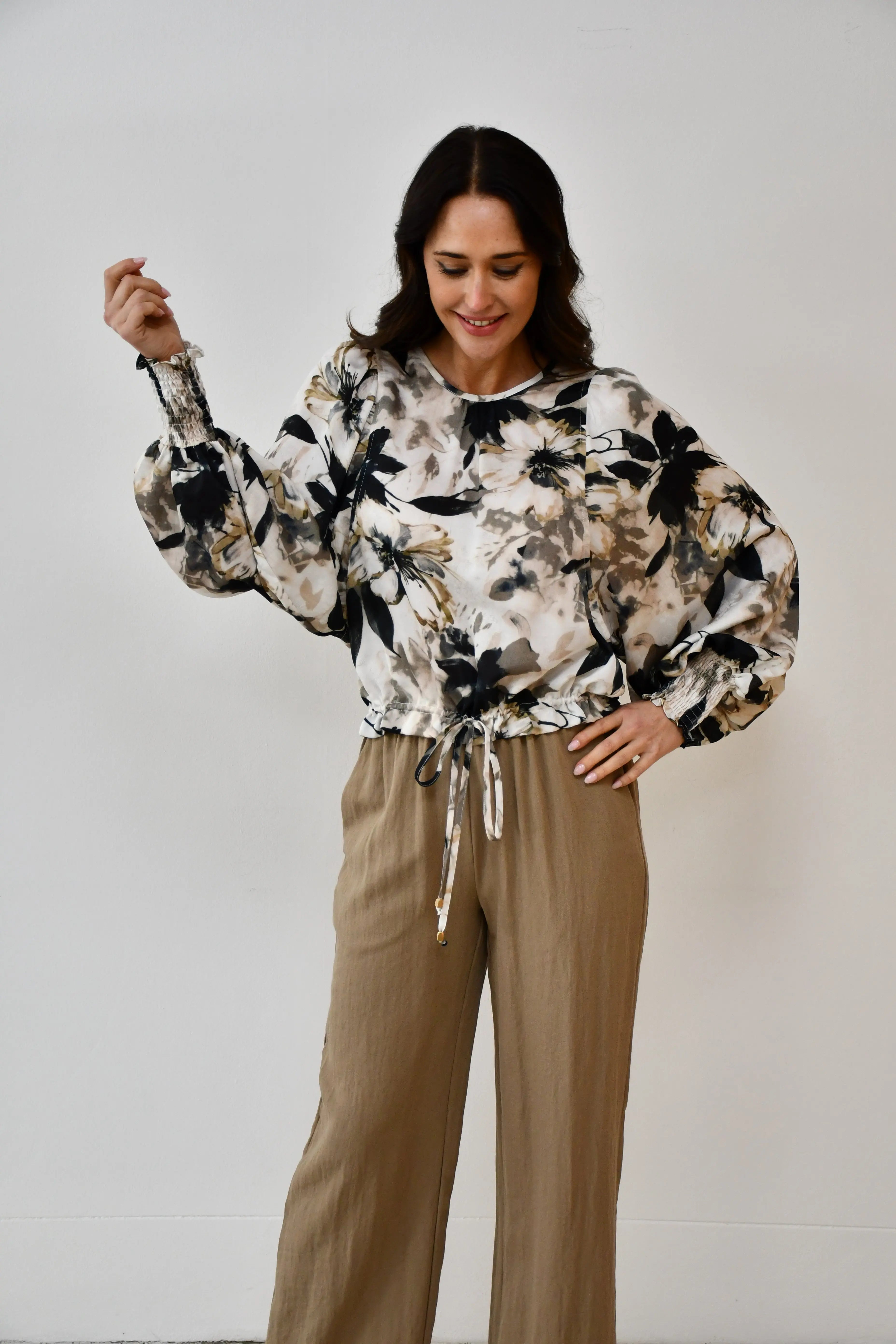 Floral Print Drawstring Blouse Jess The Molly