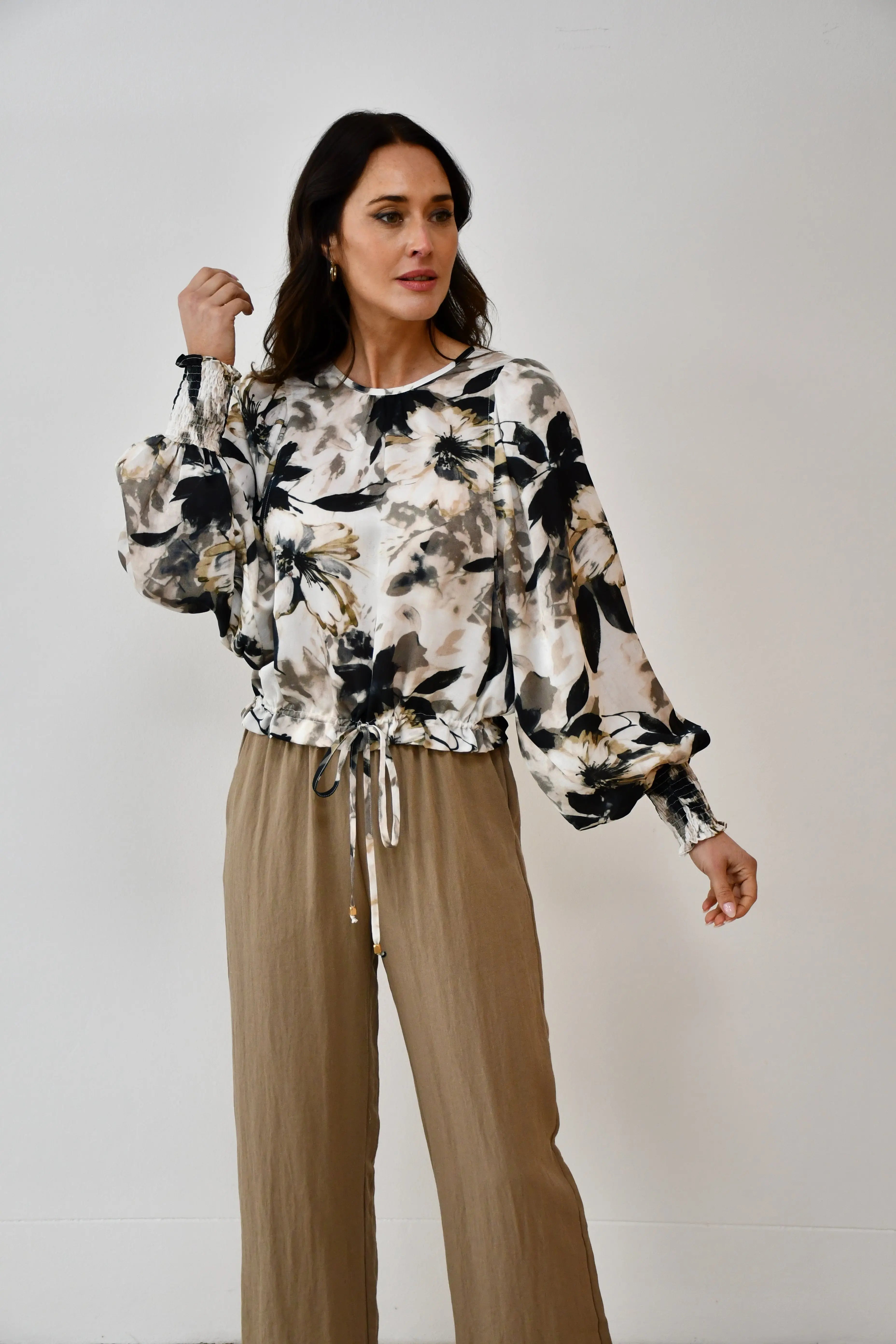 Floral Print Drawstring Blouse Jess The Molly