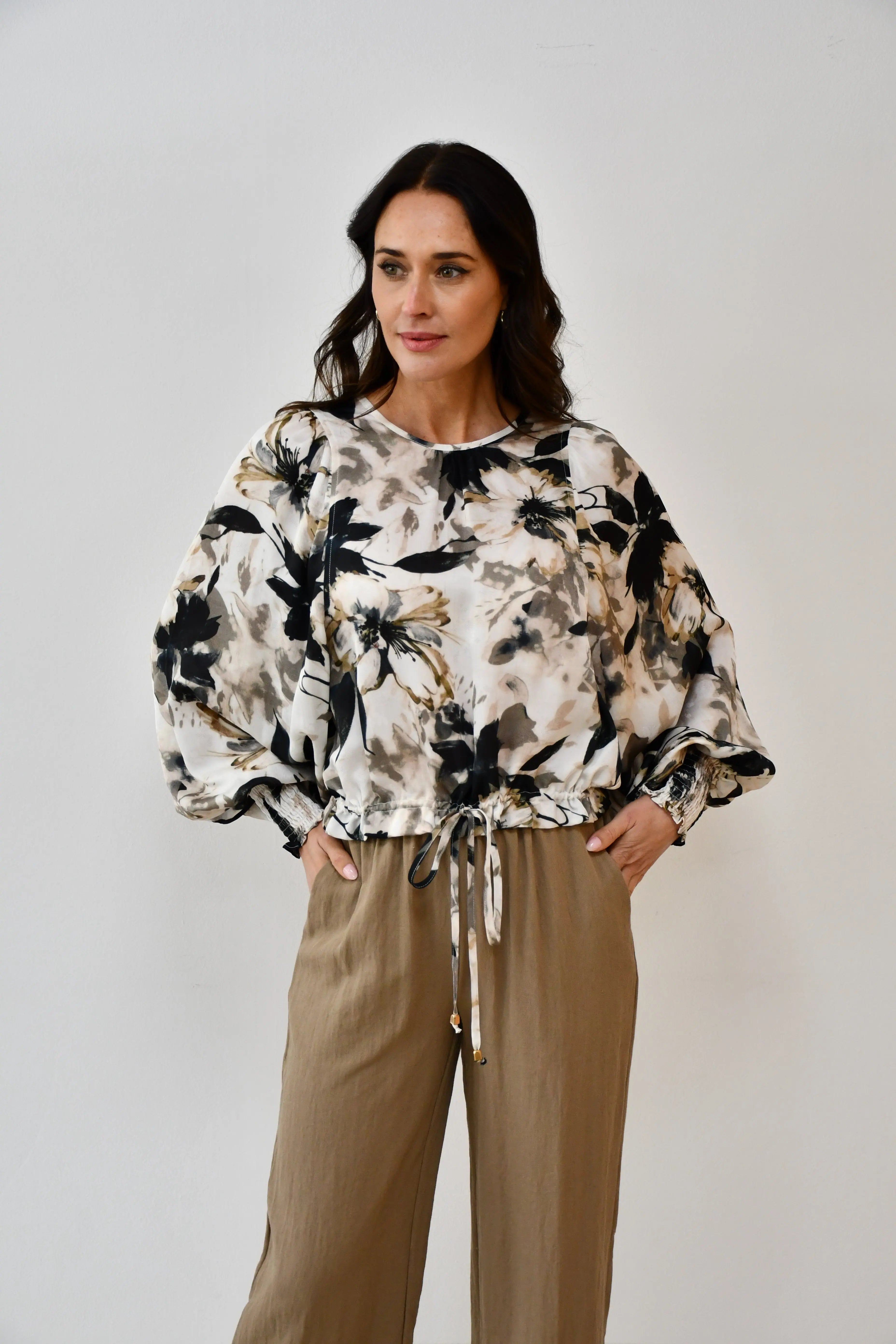 Floral Print Drawstring Blouse Jess The Molly