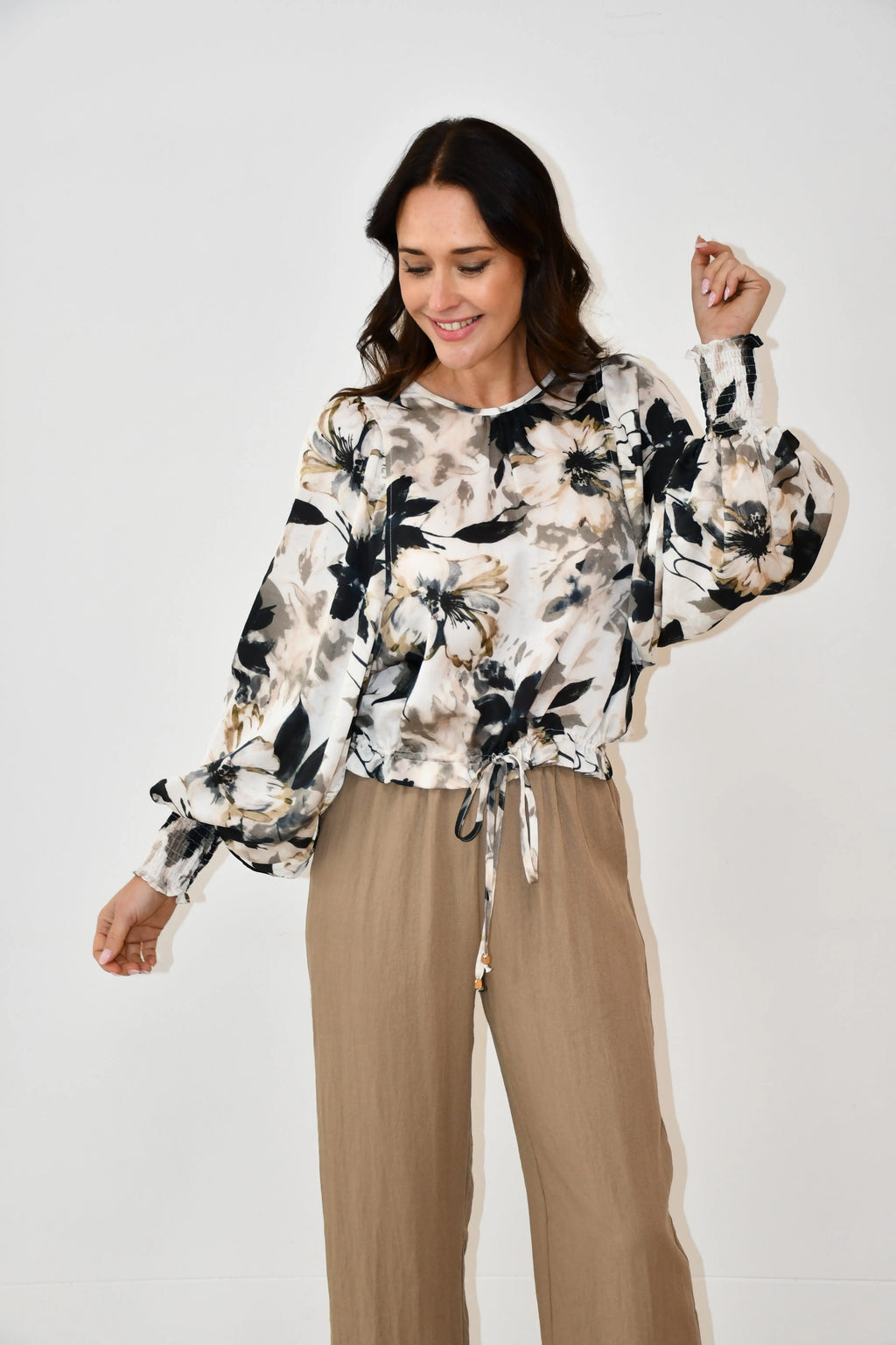 Floral Print Drawstring Blouse Jess The Molly