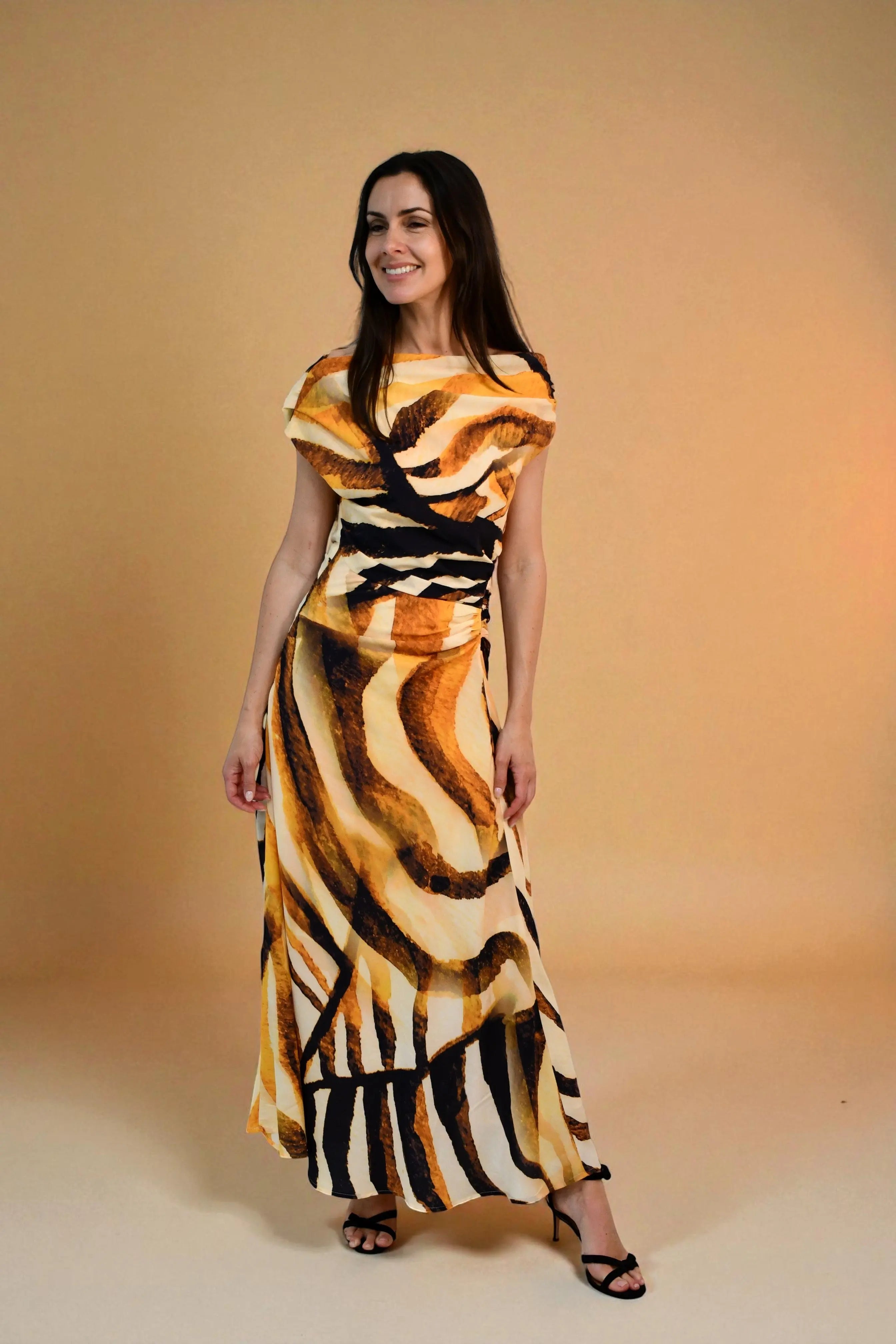 Chiffon One / Off  Shoulder Ruched Dress Jess The Molly
