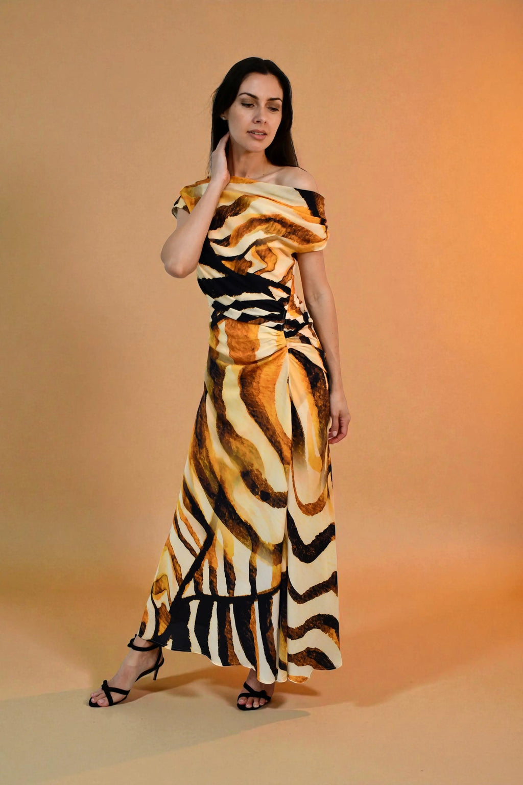 Chiffon One / Off  Shoulder Ruched Dress Jess The Molly