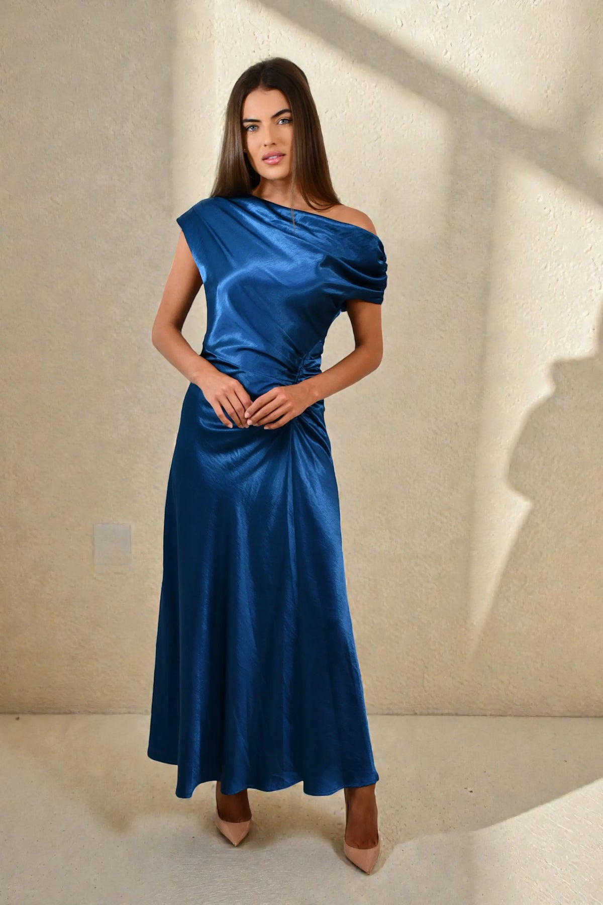 Satin One / Off  Shoulder Ruched Dress Jess The Molly