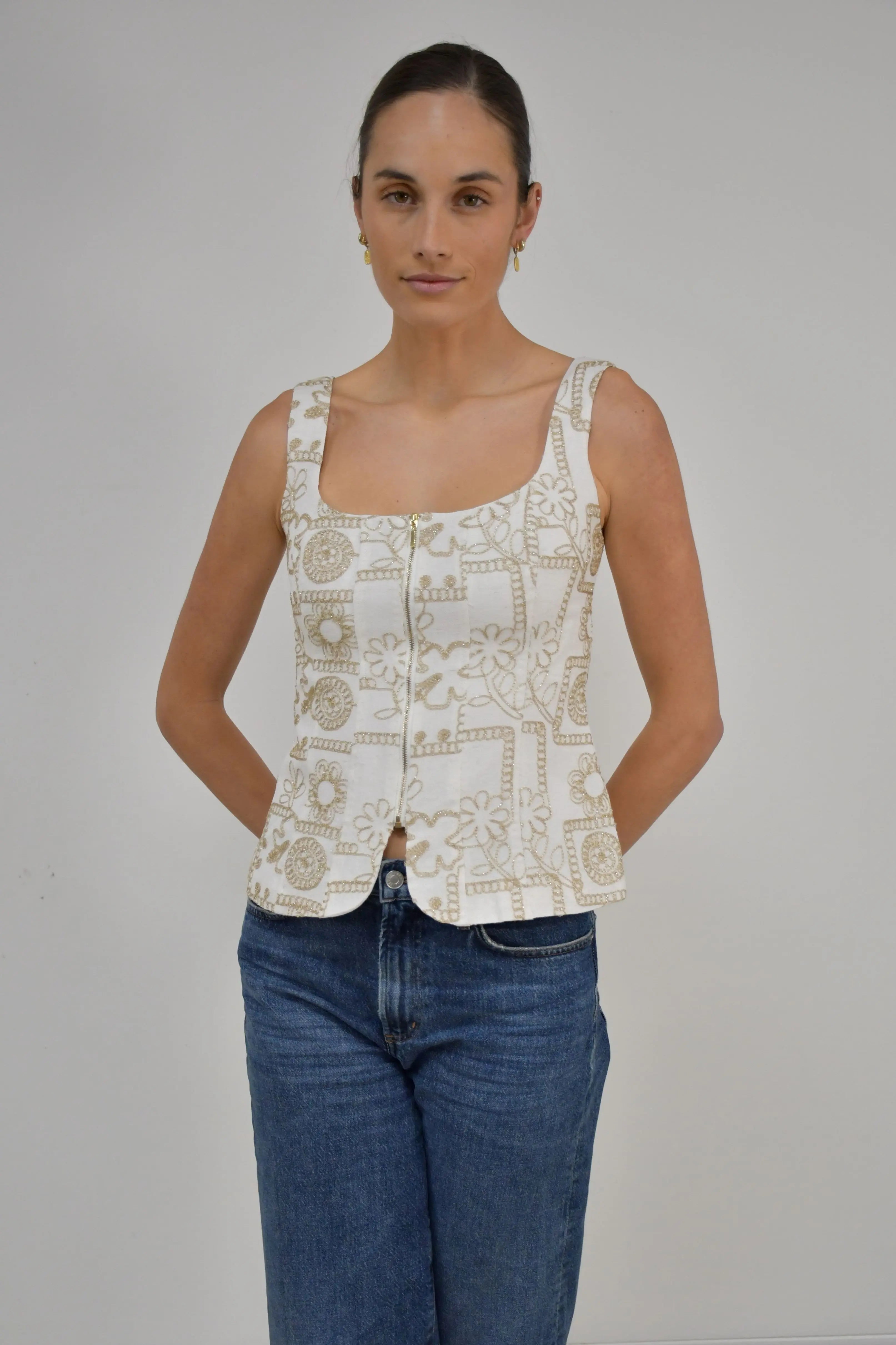 Gold Patterned Square Neck Zip Top Jess The Molly