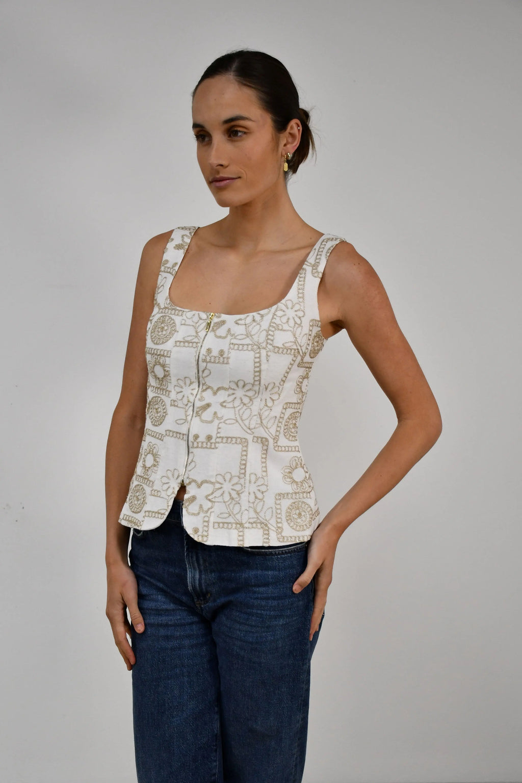 Gold Patterned Square Neck Zip Top Jess The Molly