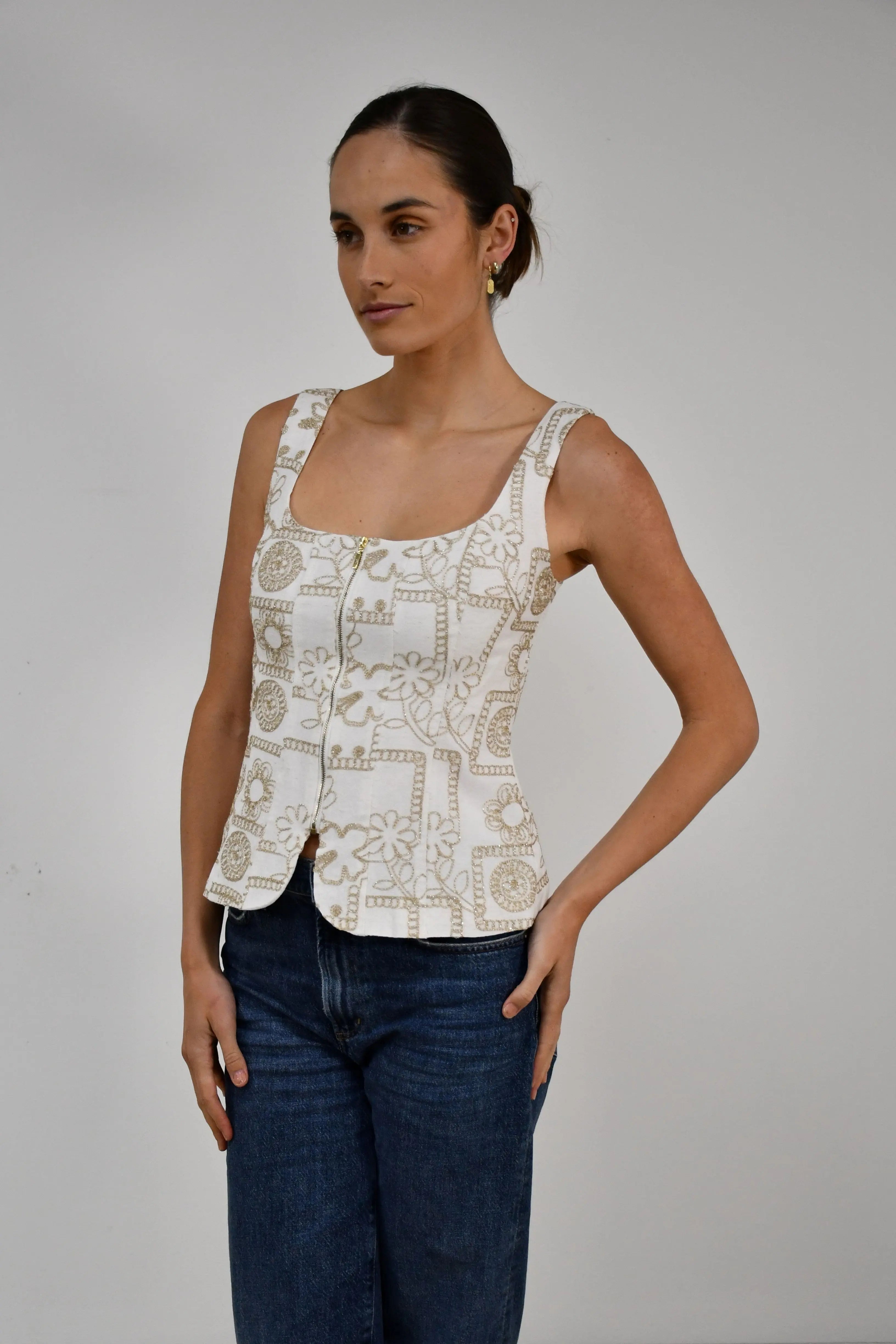 Gold Patterned Square Neck Zip Top Jess The Molly