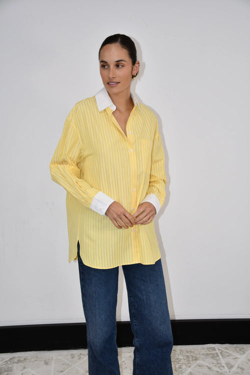 Classic Oversized Stripes Shirt - Yellow Jess The Molly
