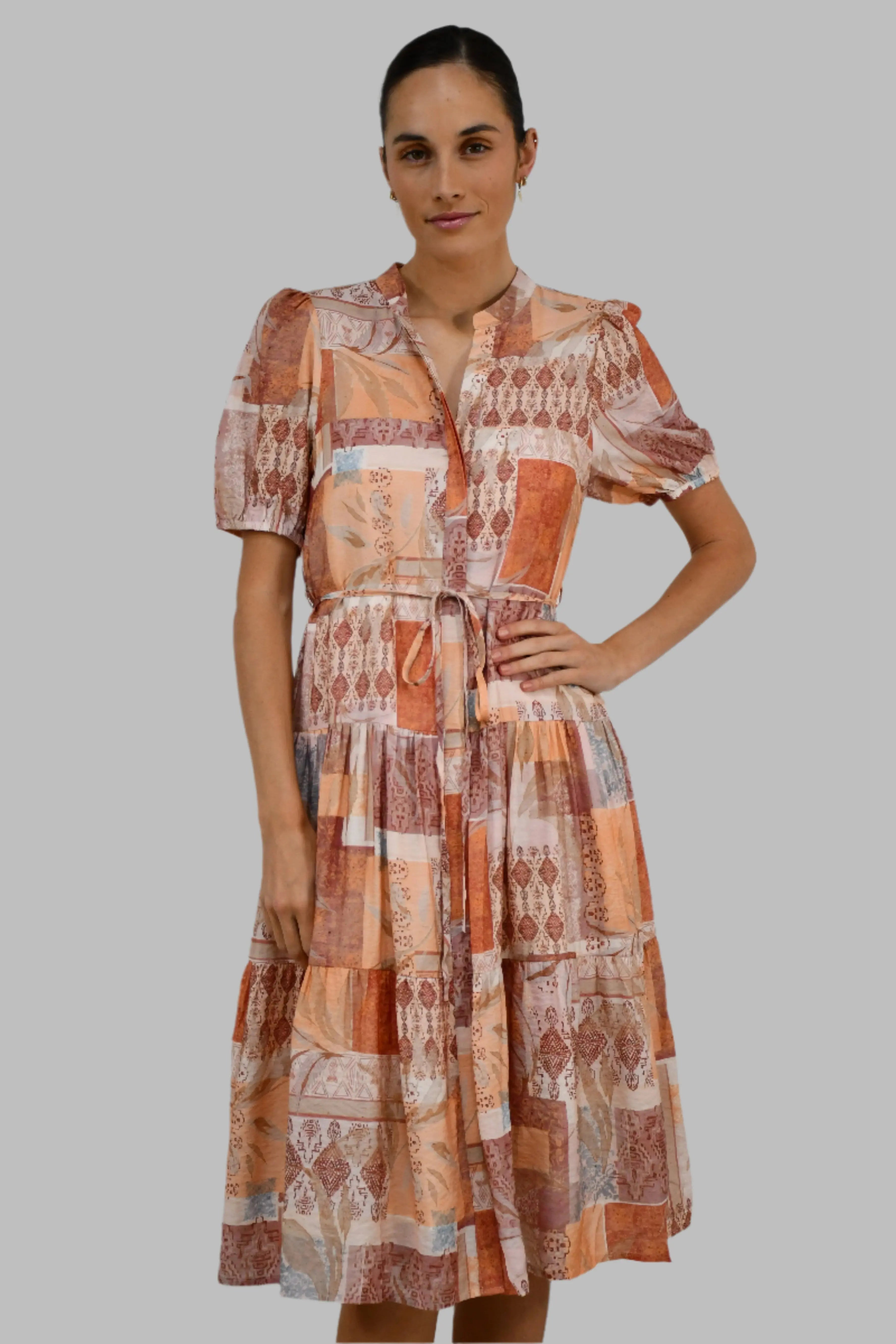 Patchwork Print Puff Sleeve Dress Jess The Molly