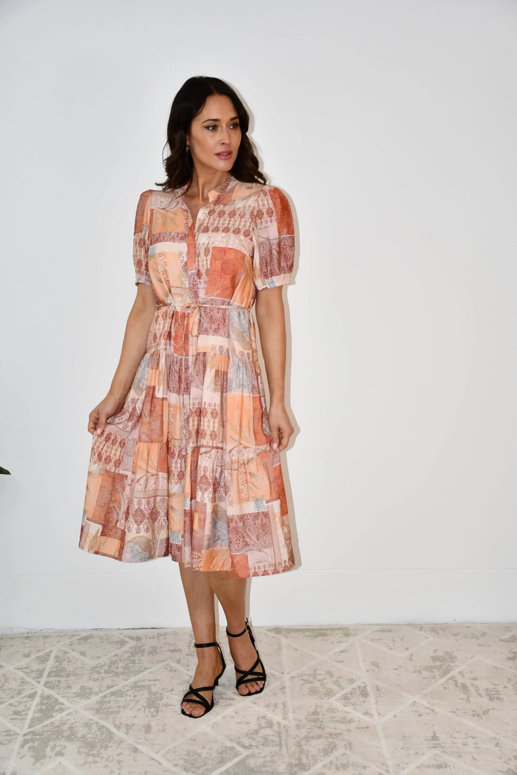 Patchwork Print Puff Sleeve Dress Jess The Molly