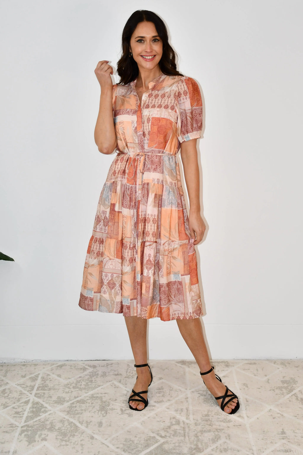 Patchwork Print Puff Sleeve Dress Jess The Molly