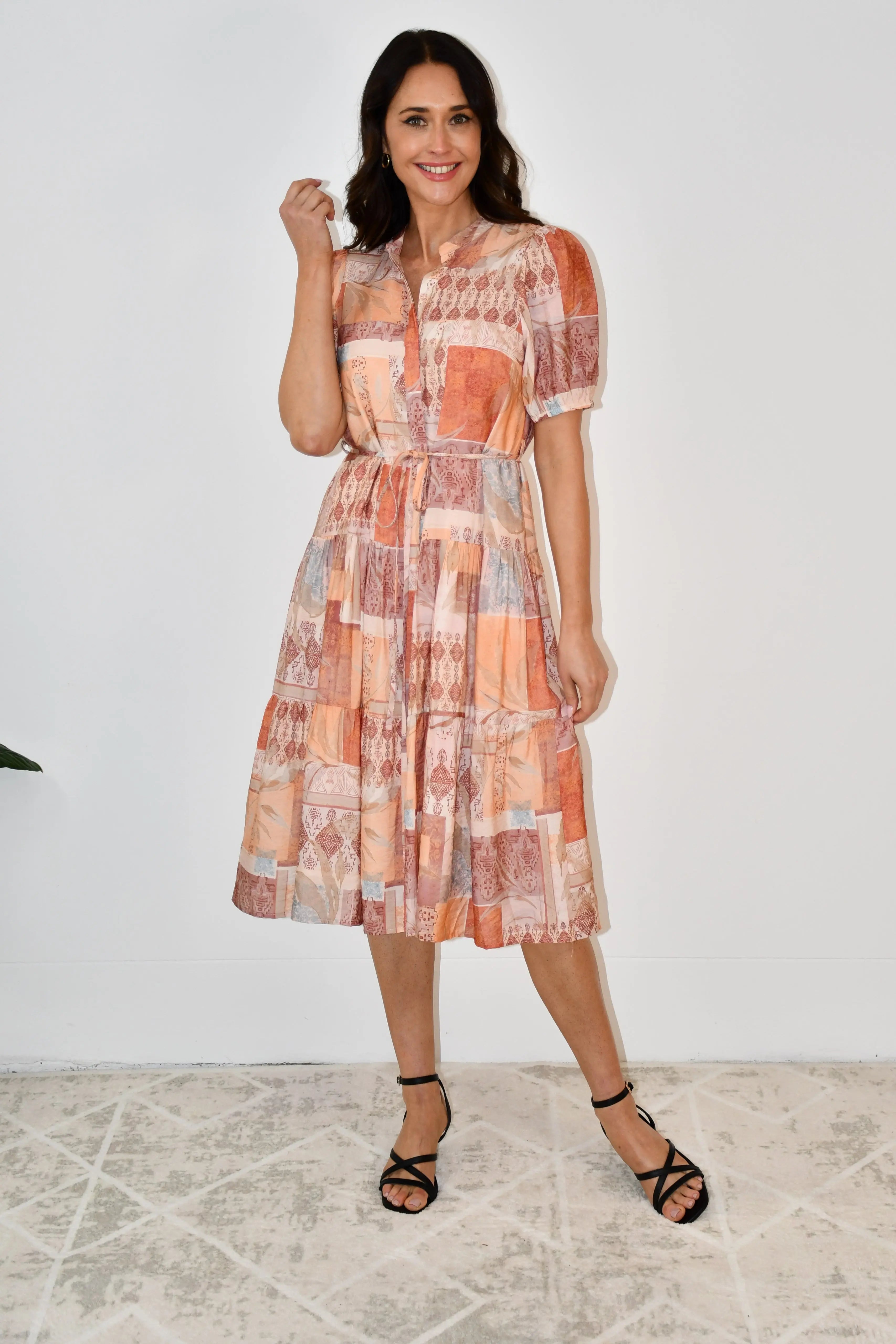 Patchwork Print Puff Sleeve Dress Jess The Molly