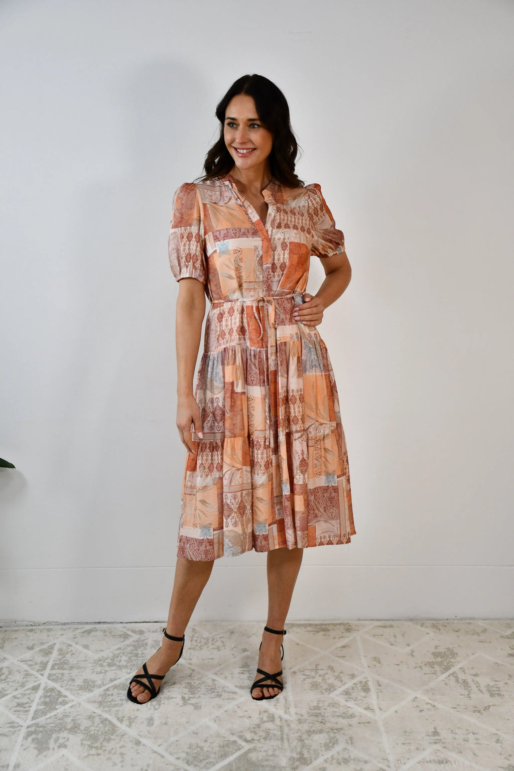 Patchwork Print Puff Sleeve Dress Jess The Molly
