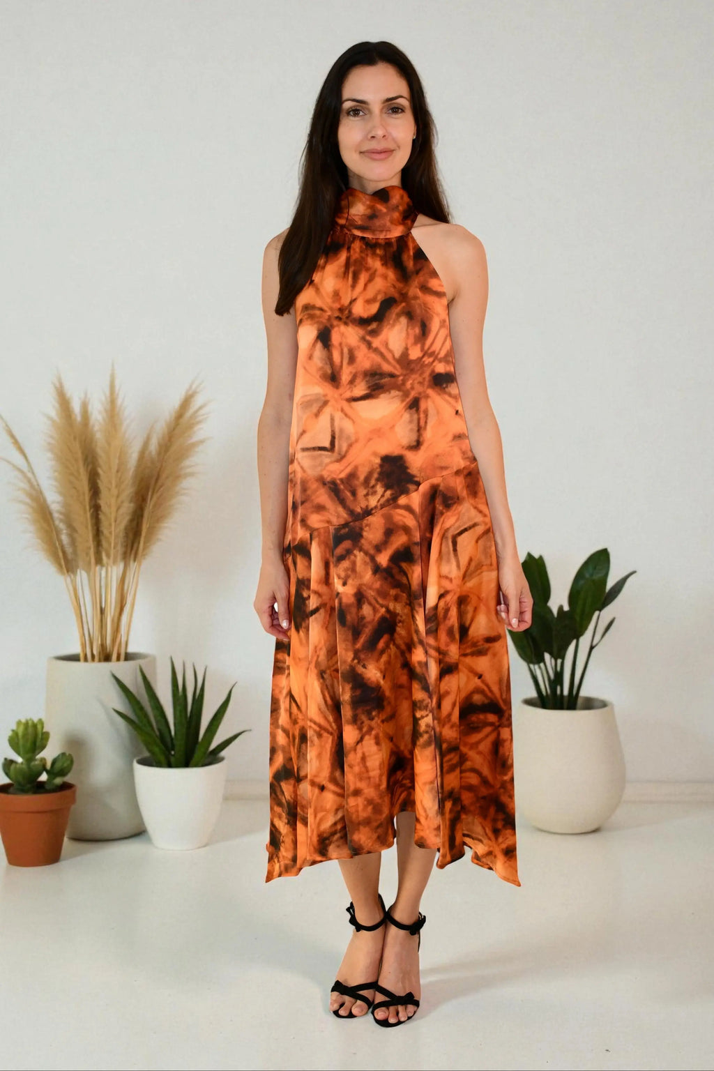 Dream Halter Midi Dress - Orange Jess The Molly