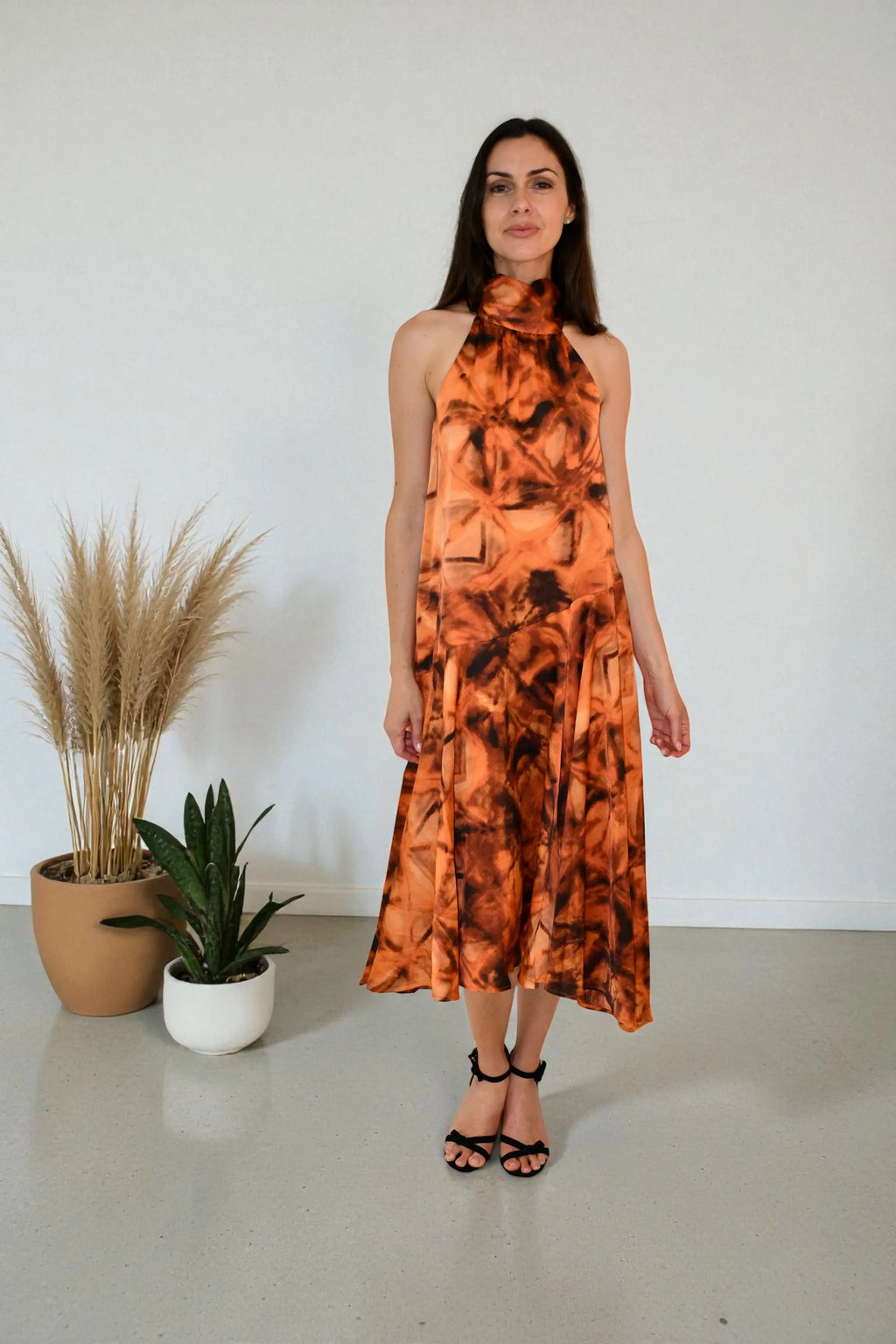 Dream Halter Midi Dress - Orange Jess The Molly