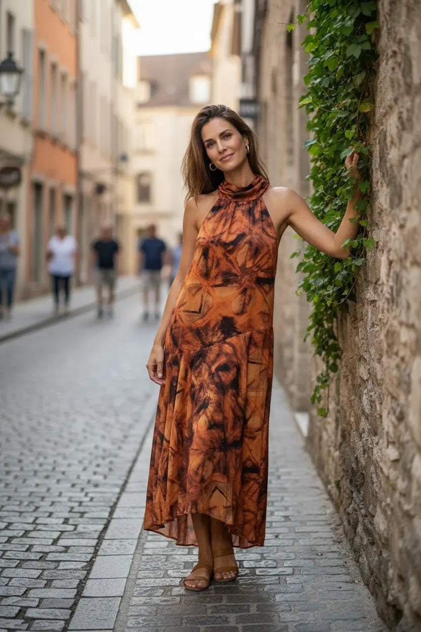 Dream Halter Midi Dress - Orange Jess The Molly
