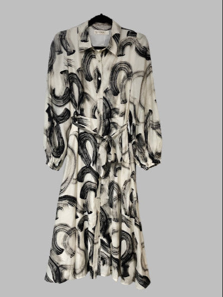 Abstract Brushstroke Midi Dress Black/Beige