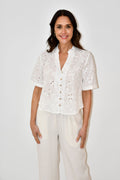 White Embroidered Button-Down Top Jess The Molly