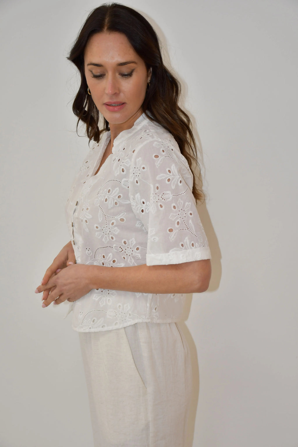 White Embroidered Button-Down Top Jess The Molly