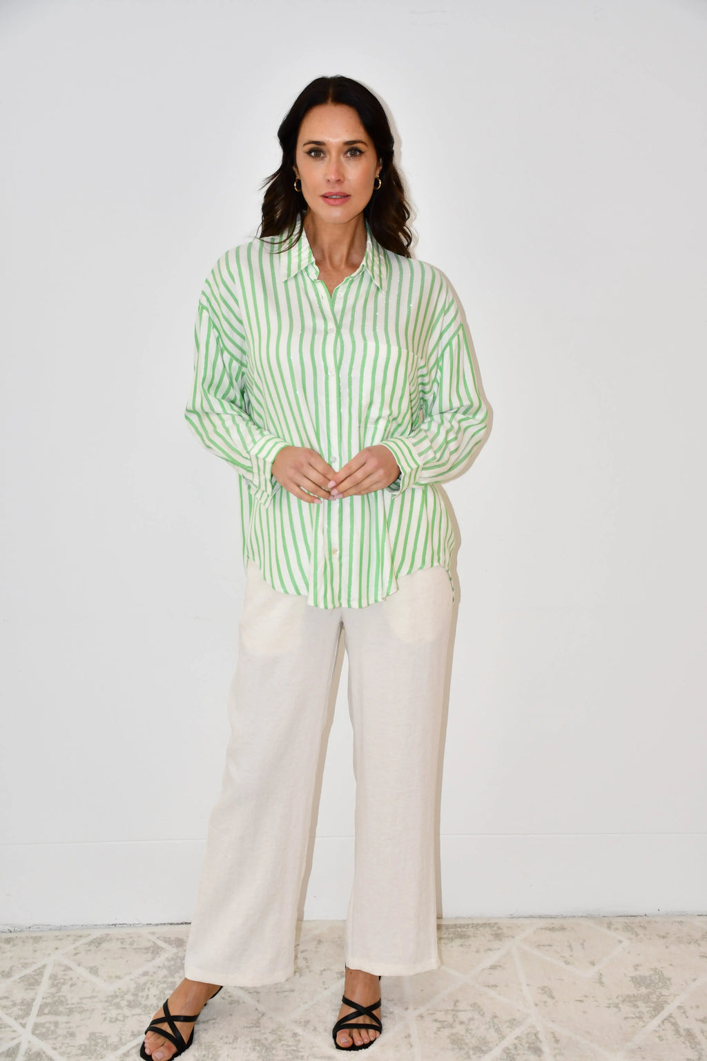 Stripe Button-Down Shirt - Green Jess The Molly