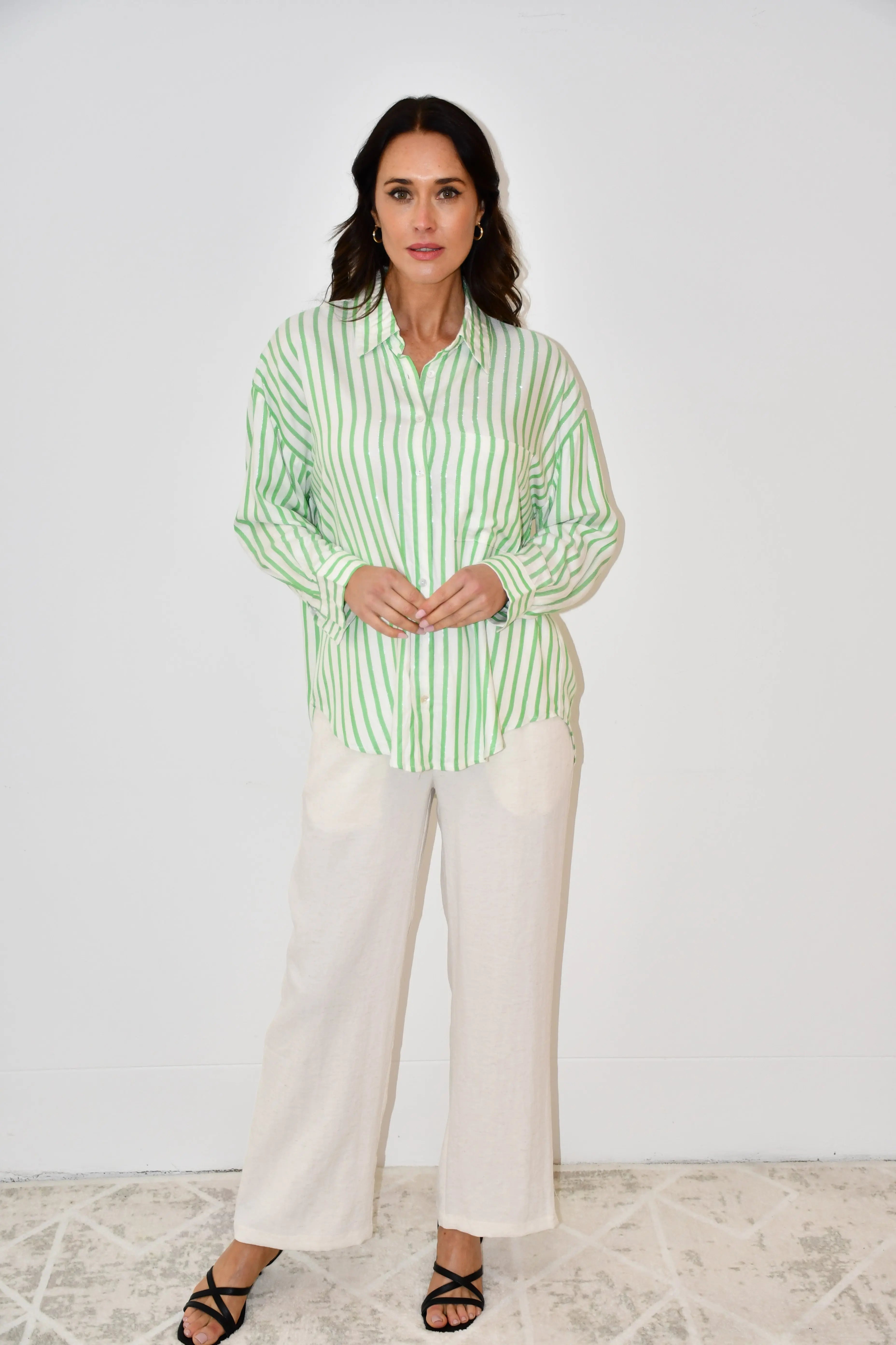 Stripe Button-Down Shirt - Green Jess The Molly