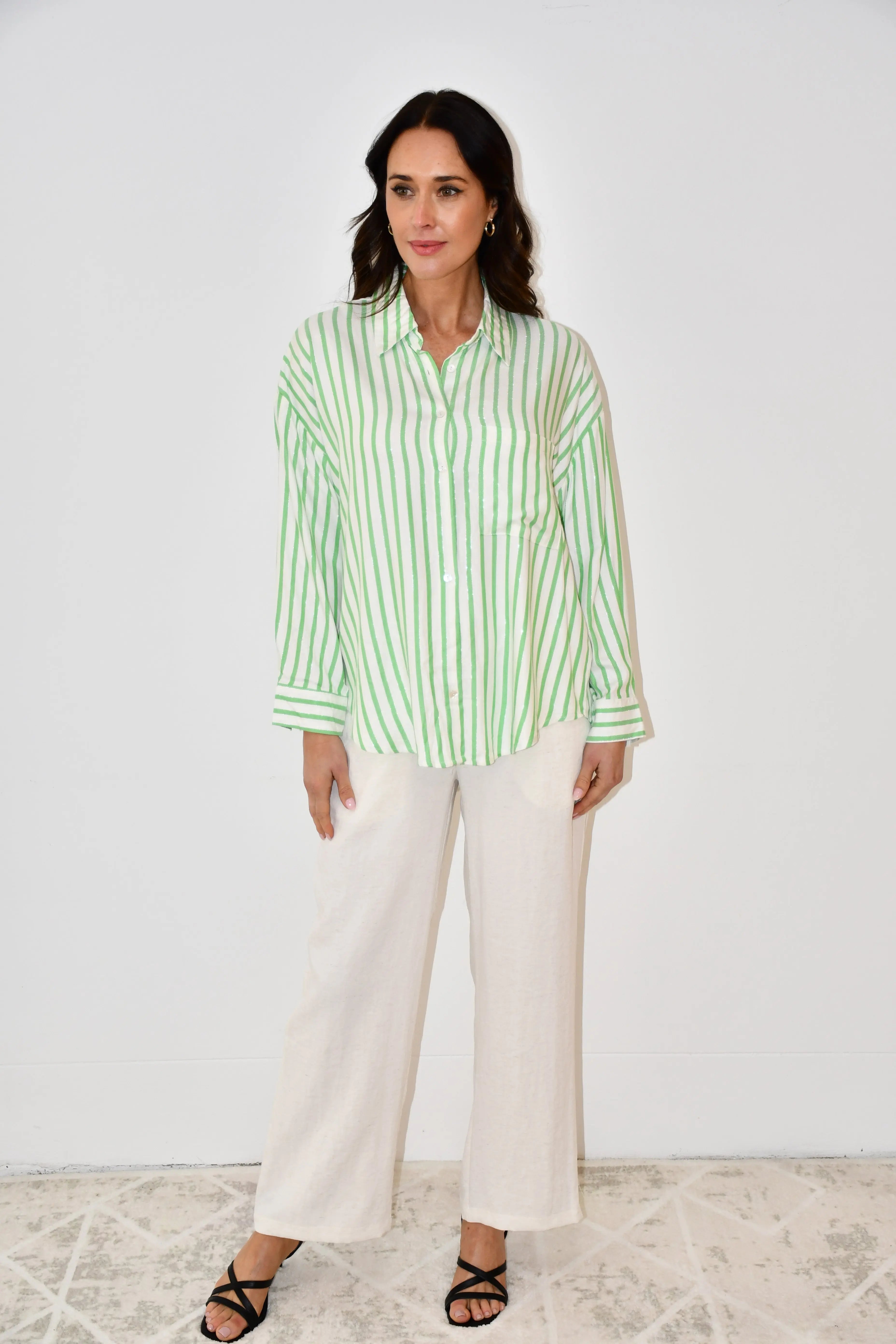 Stripe Button-Down Shirt - Green Jess The Molly