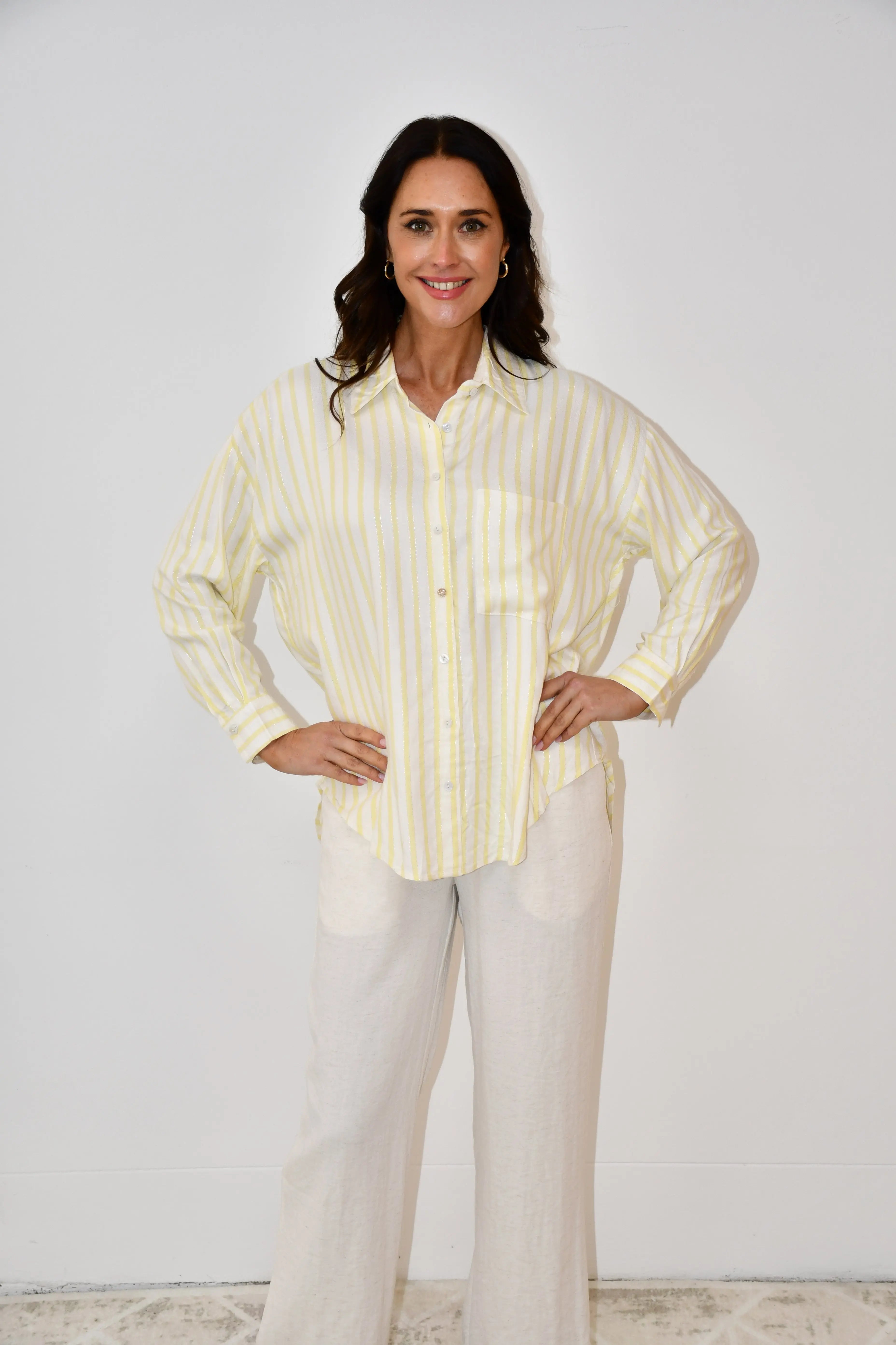 Stripe Button-Down Shirt - Yellow Jess The Molly
