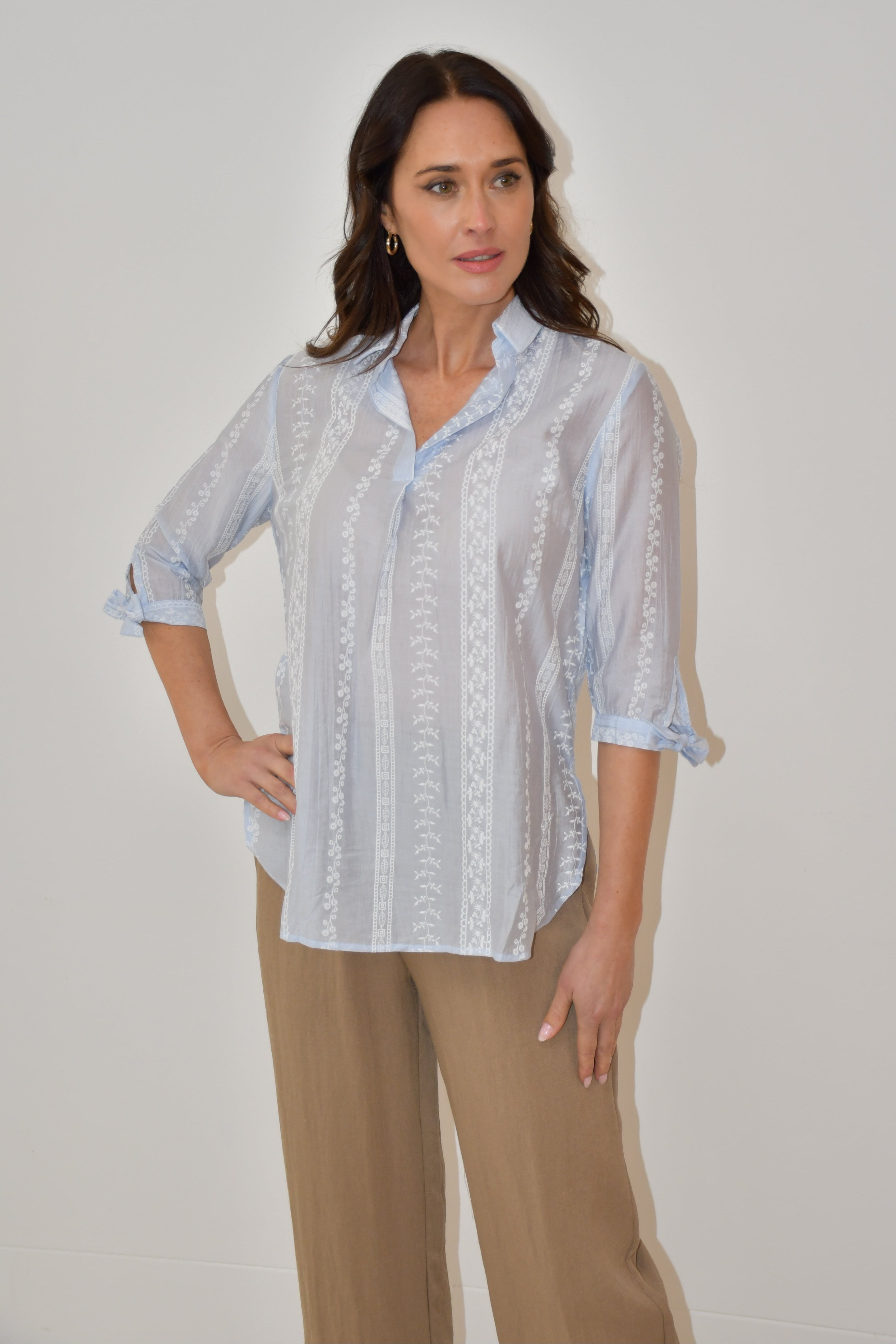 Embroidered Stripe Cotton Blouse