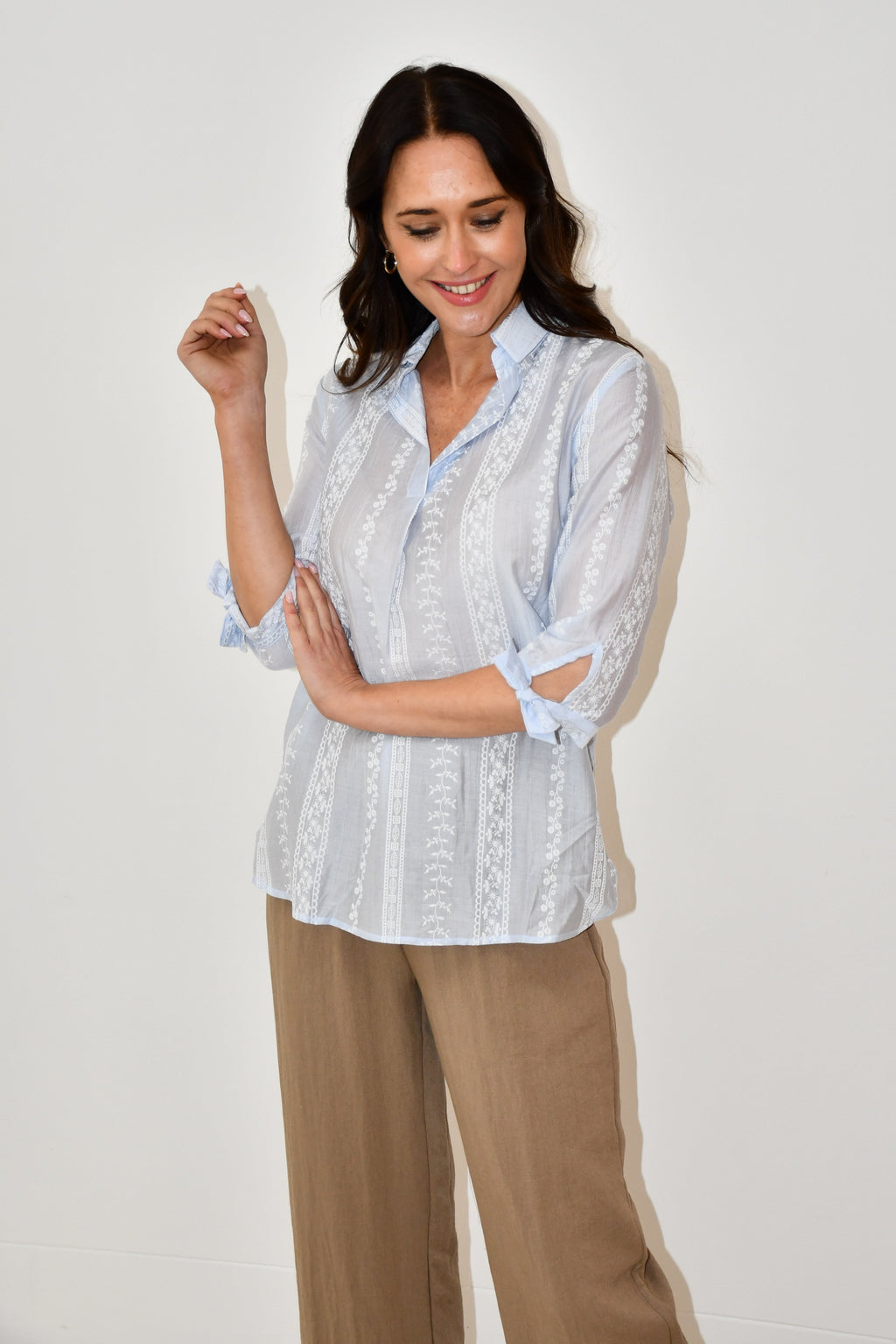 Embroidered Stripe Cotton Blouse