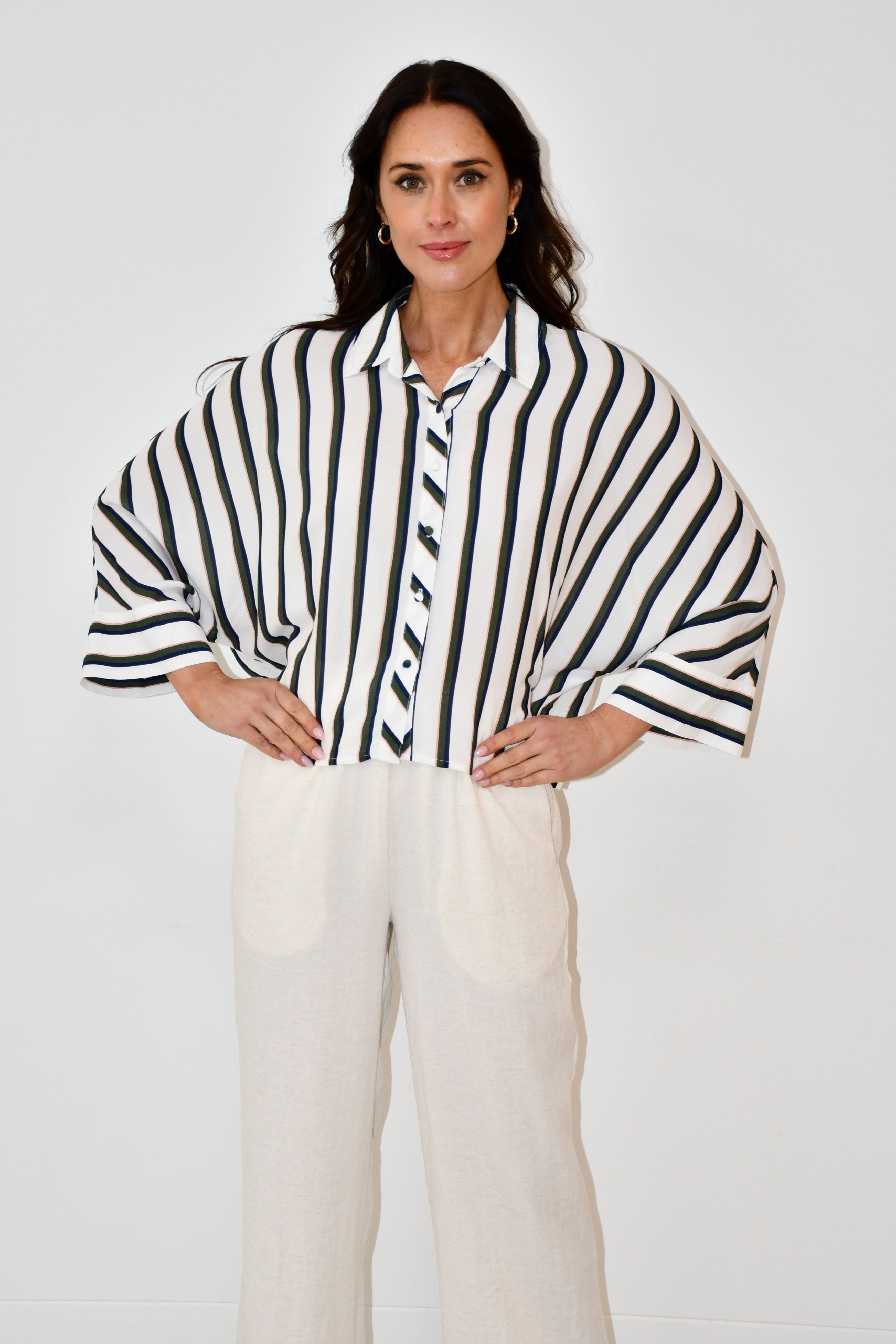 Oversized Striped Button-Down Shirt
