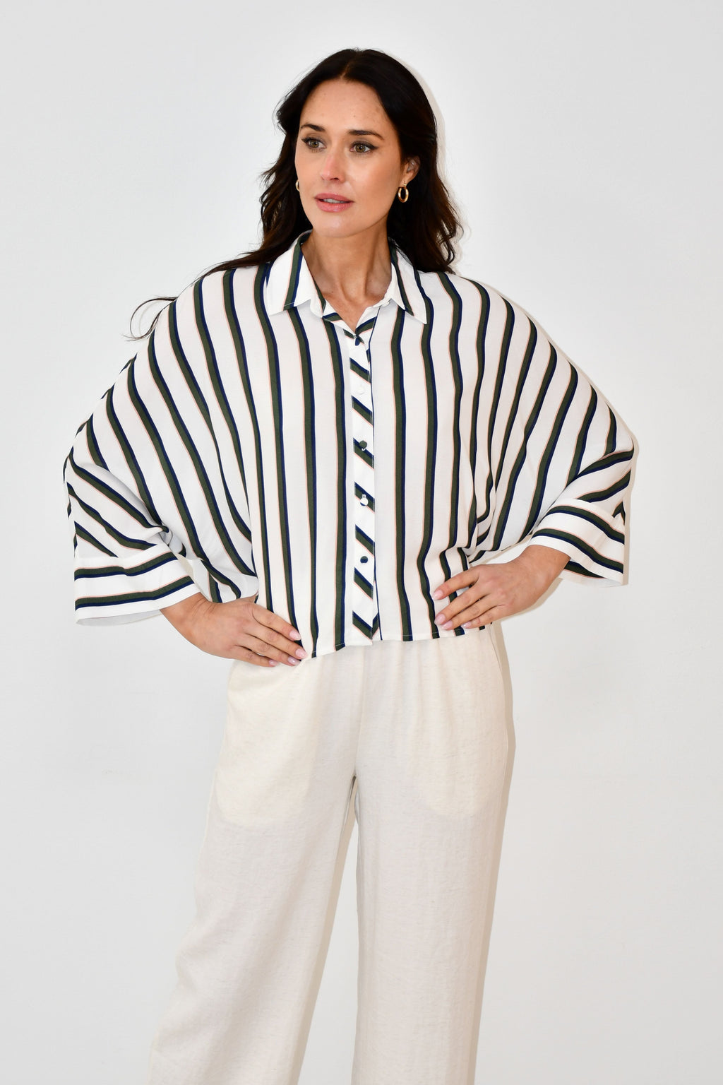 Oversized Striped Button-Down Shirt