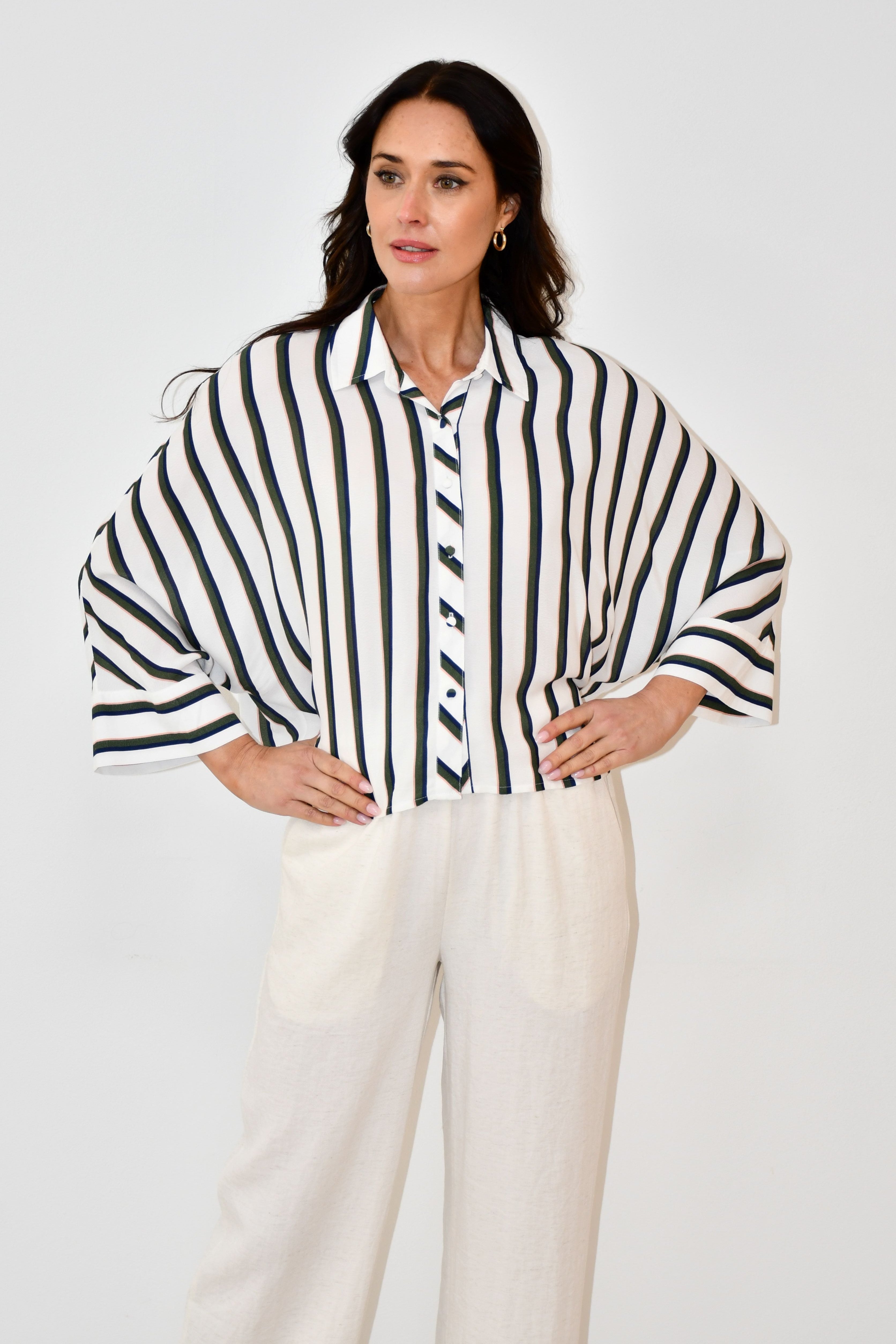 Oversized Striped Button-Down Shirt