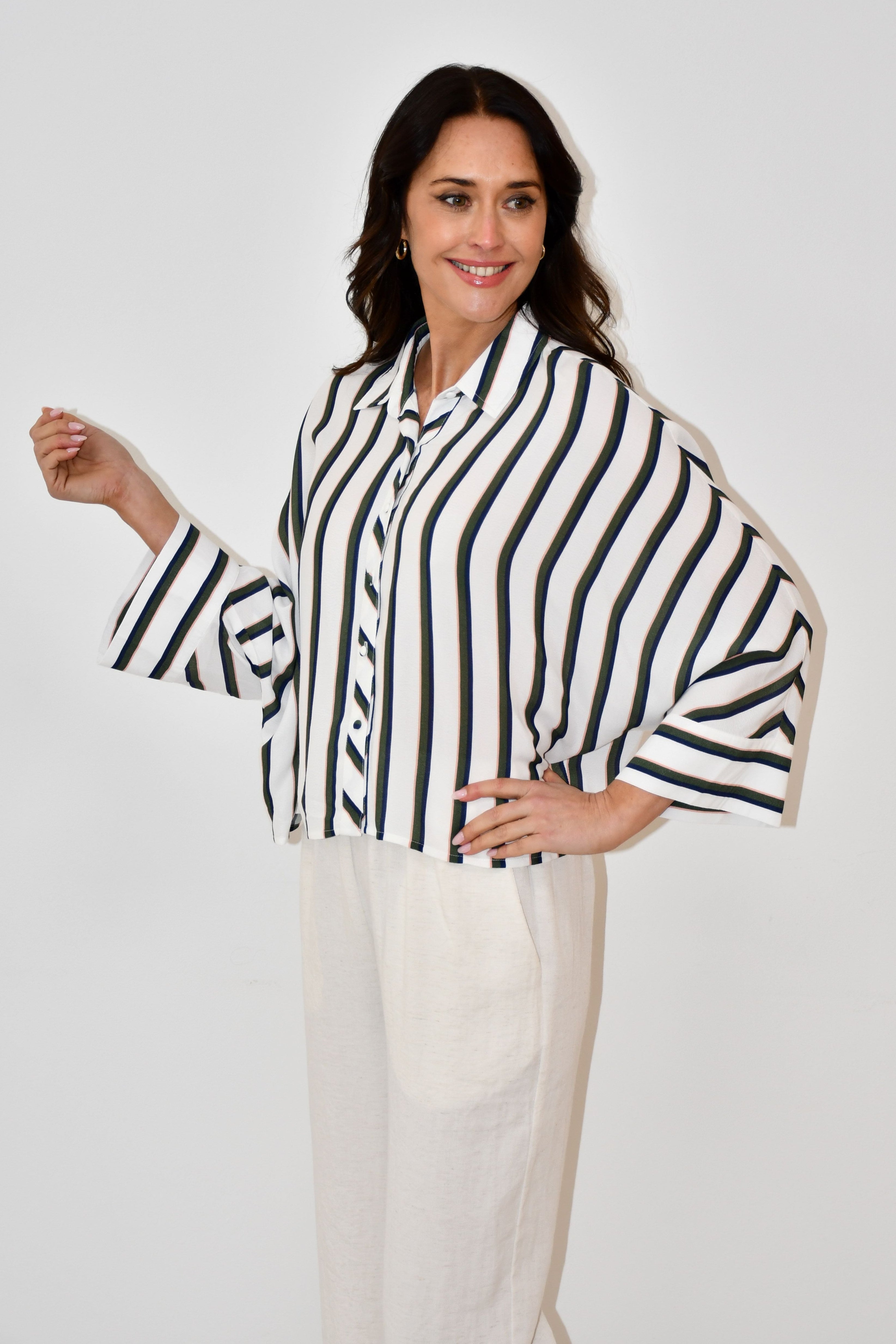 Oversized Striped Button-Down Shirt