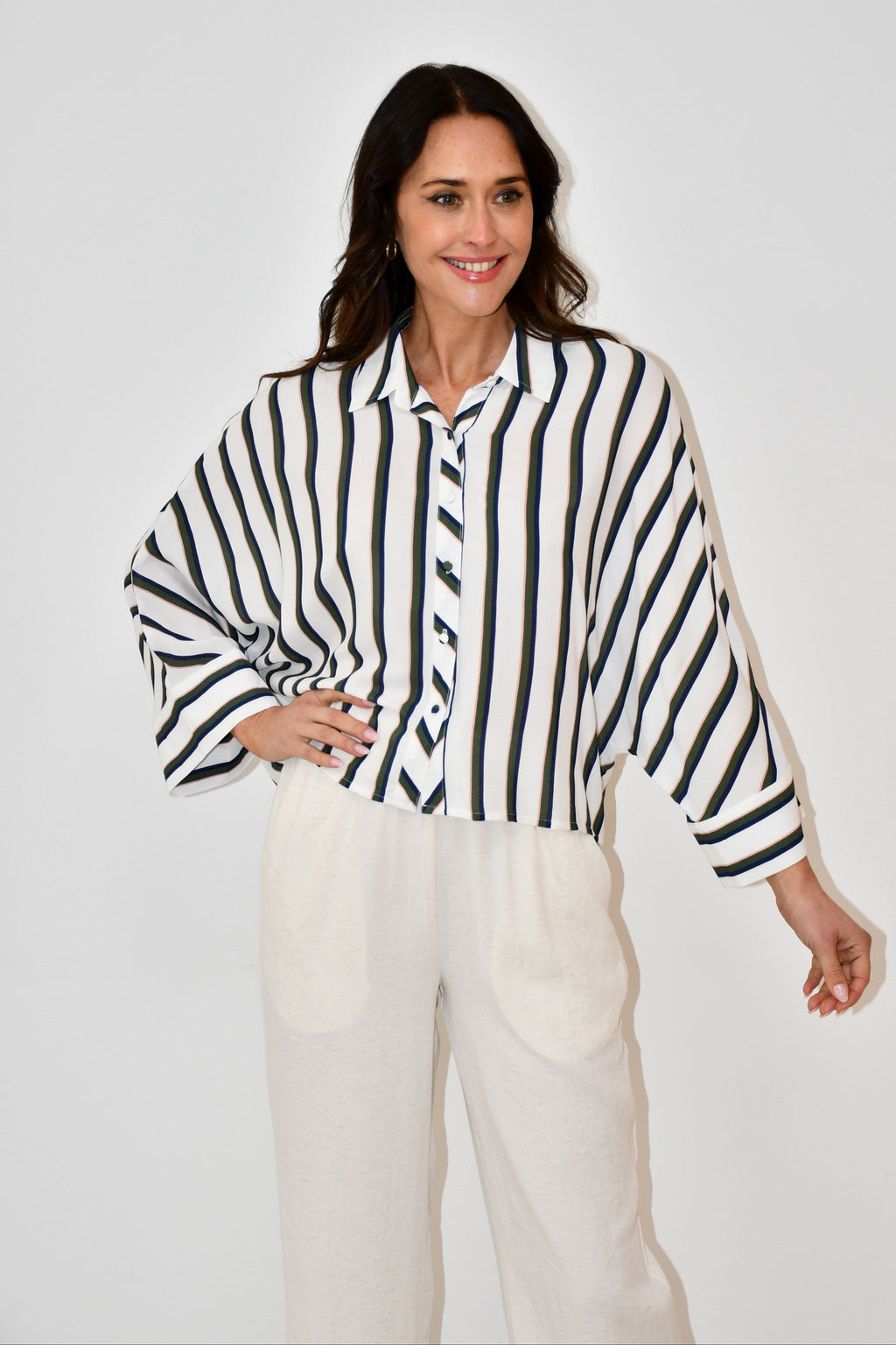 Oversized Striped Button-Down Shirt
