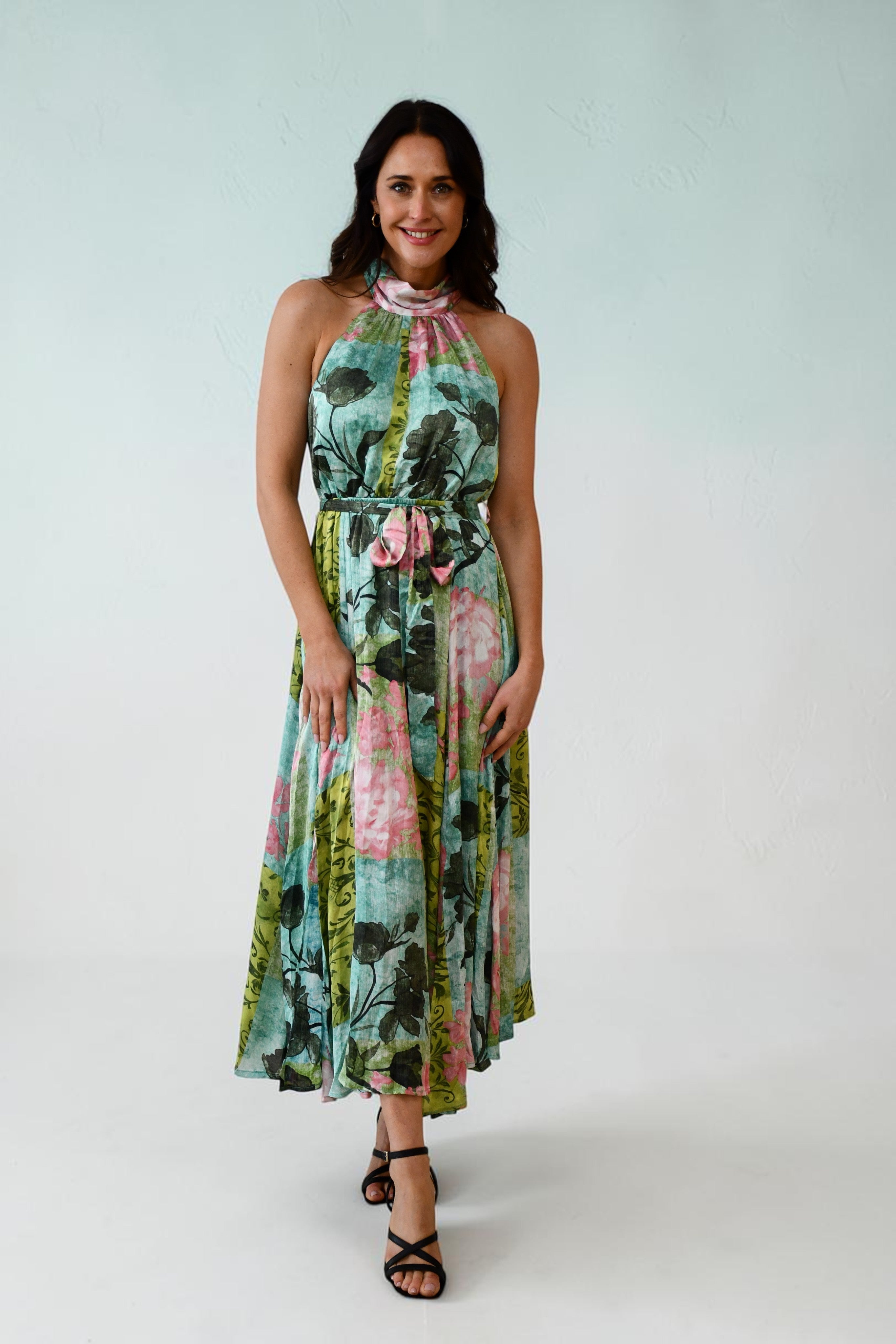 Tropical Halter Neck Midi Dress