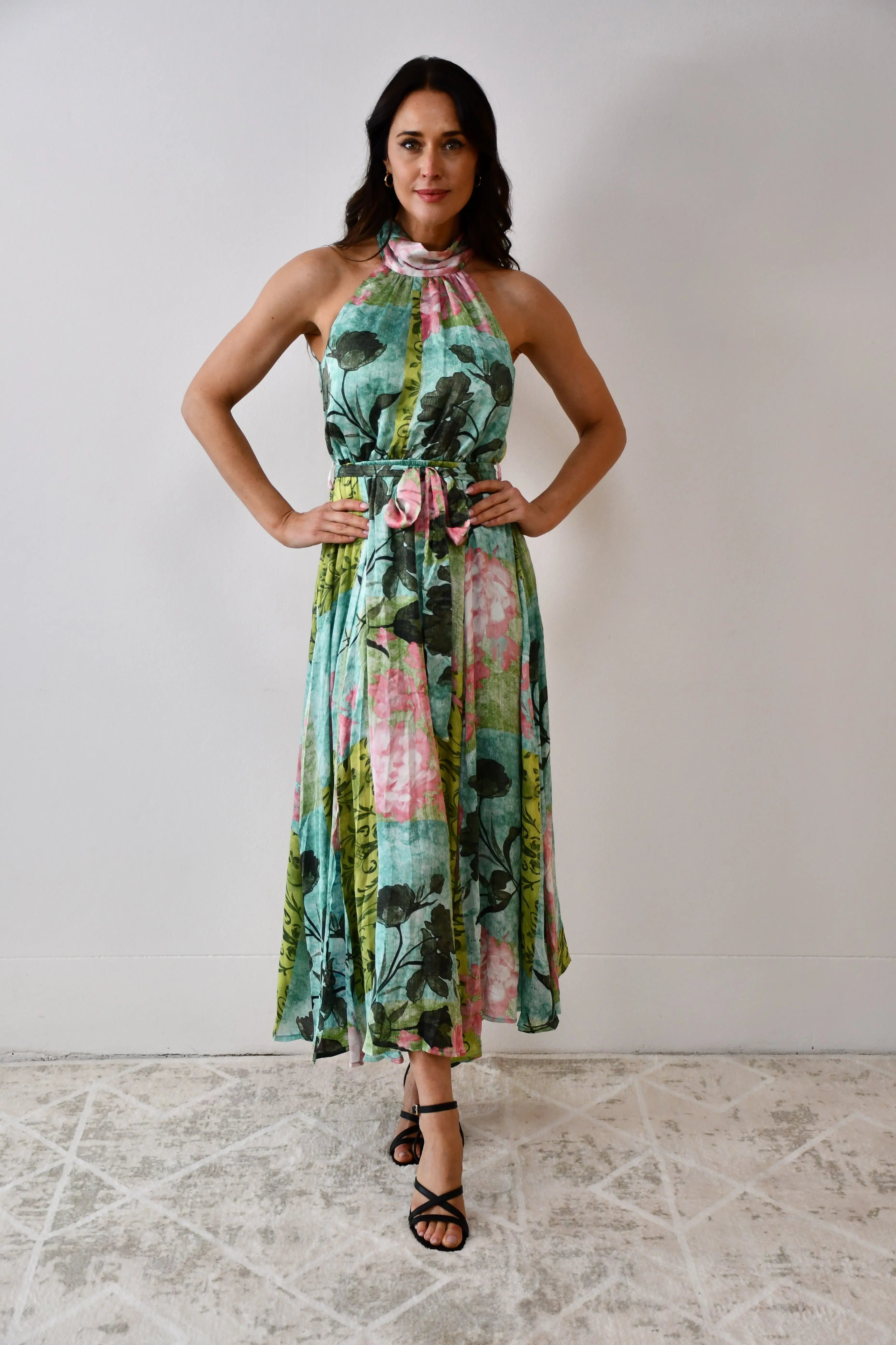 Tropical Halter Neck Midi Dress Jess The Molly