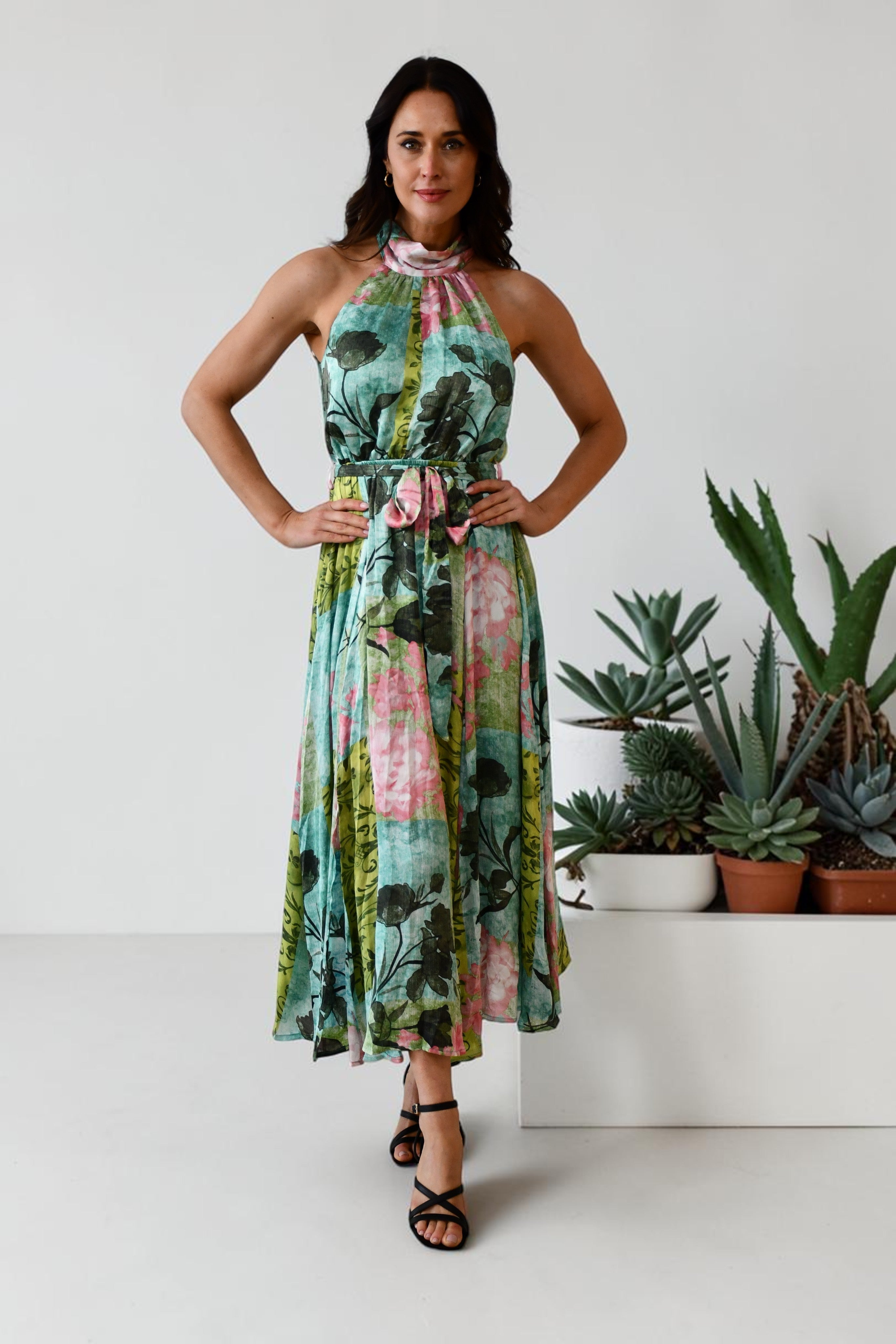 Tropical Halter Neck Midi Dress