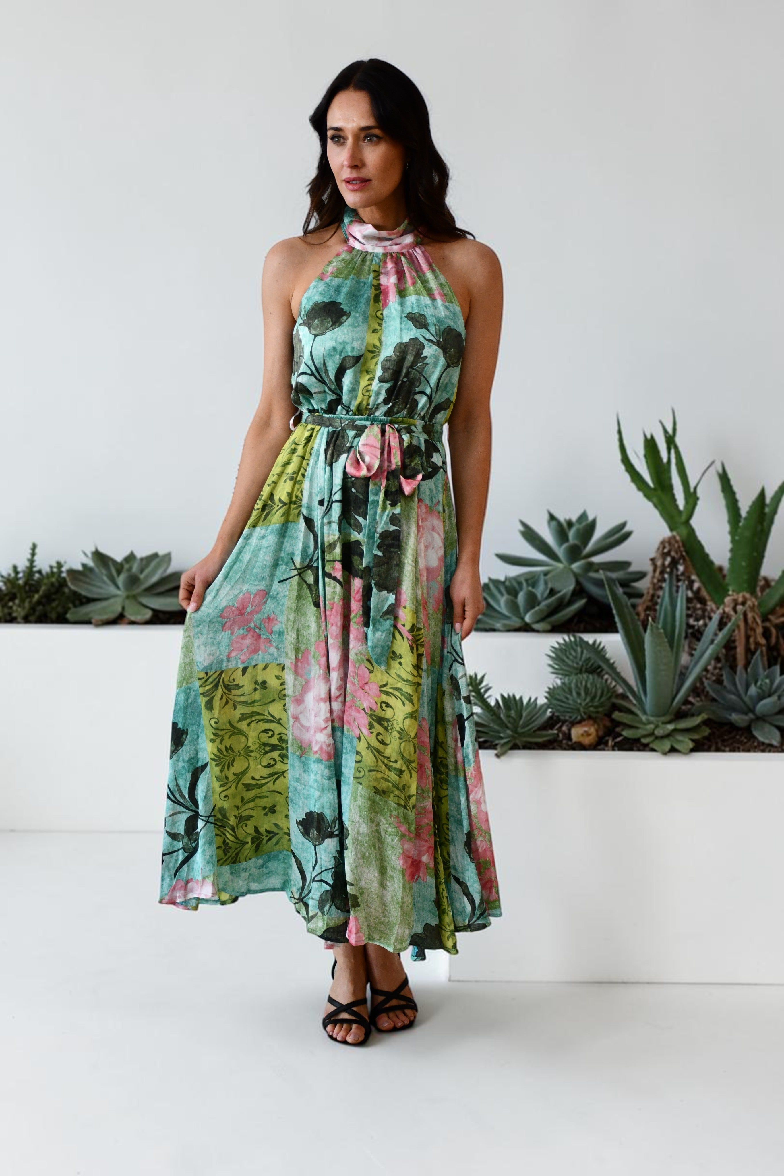 Tropical Halter Neck Midi Dress
