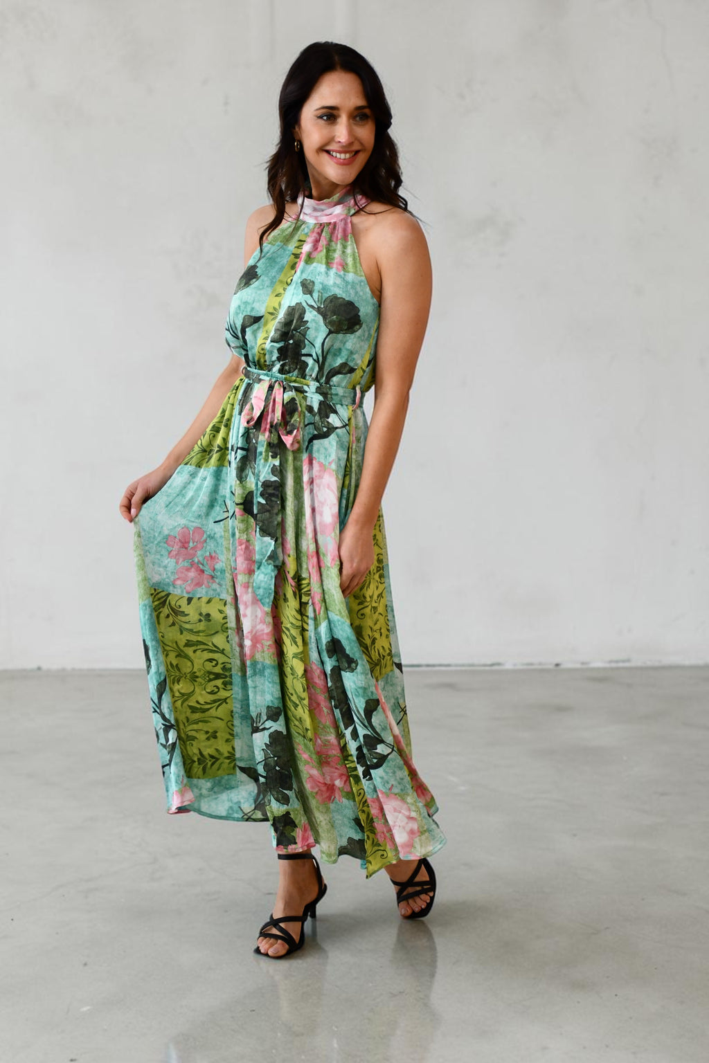 Tropical Halter Neck Midi Dress