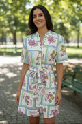 Floral Patchwork Shirt Mini Dress Blue/white