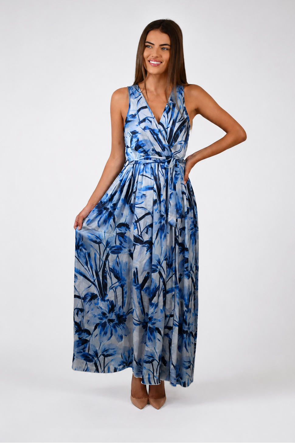 Sleeveless Wrap Maxi Dress - Blue