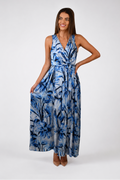 Sleeveless Wrap Maxi Dress - Blue