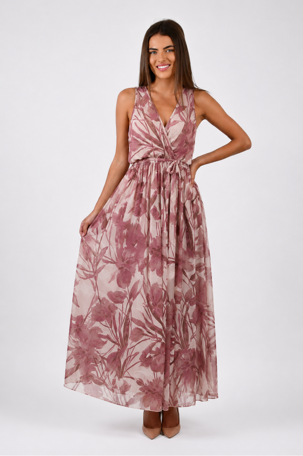 Sleeveless Wrap Maxi Dress - Maroon