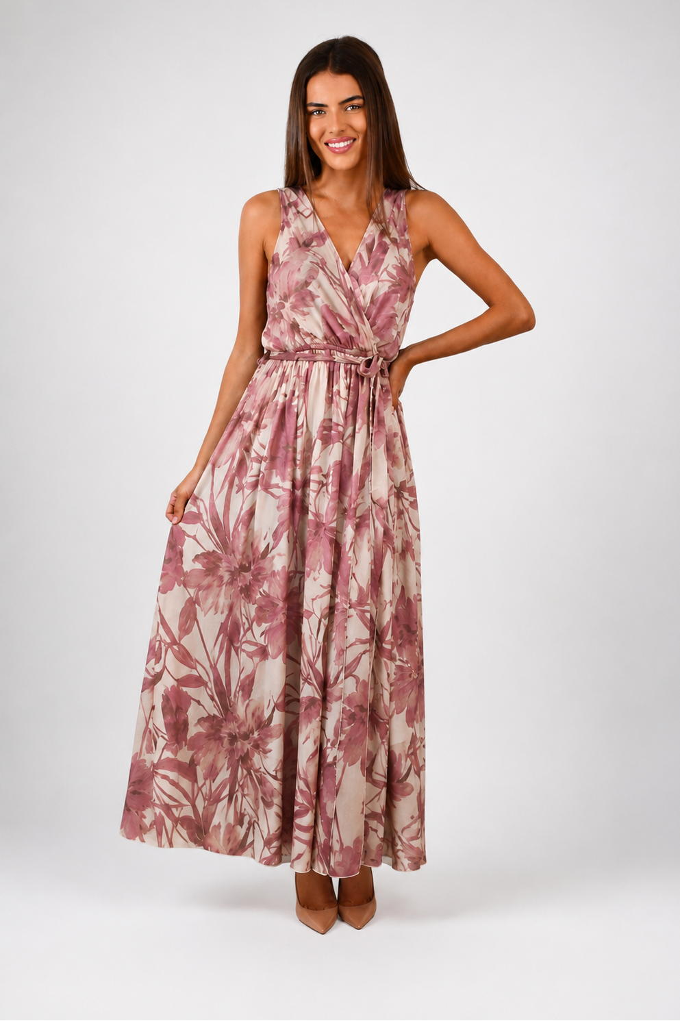 Sleeveless Wrap Maxi Dress - Maroon