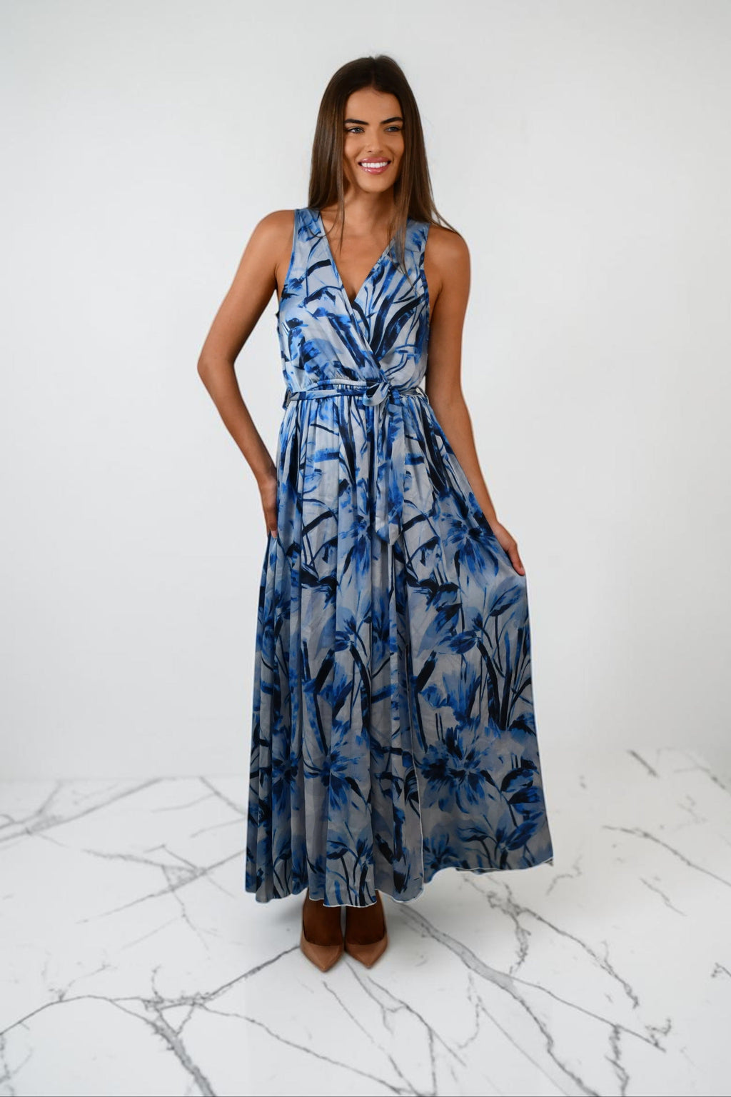 Sleeveless Wrap Maxi Dress - Blue