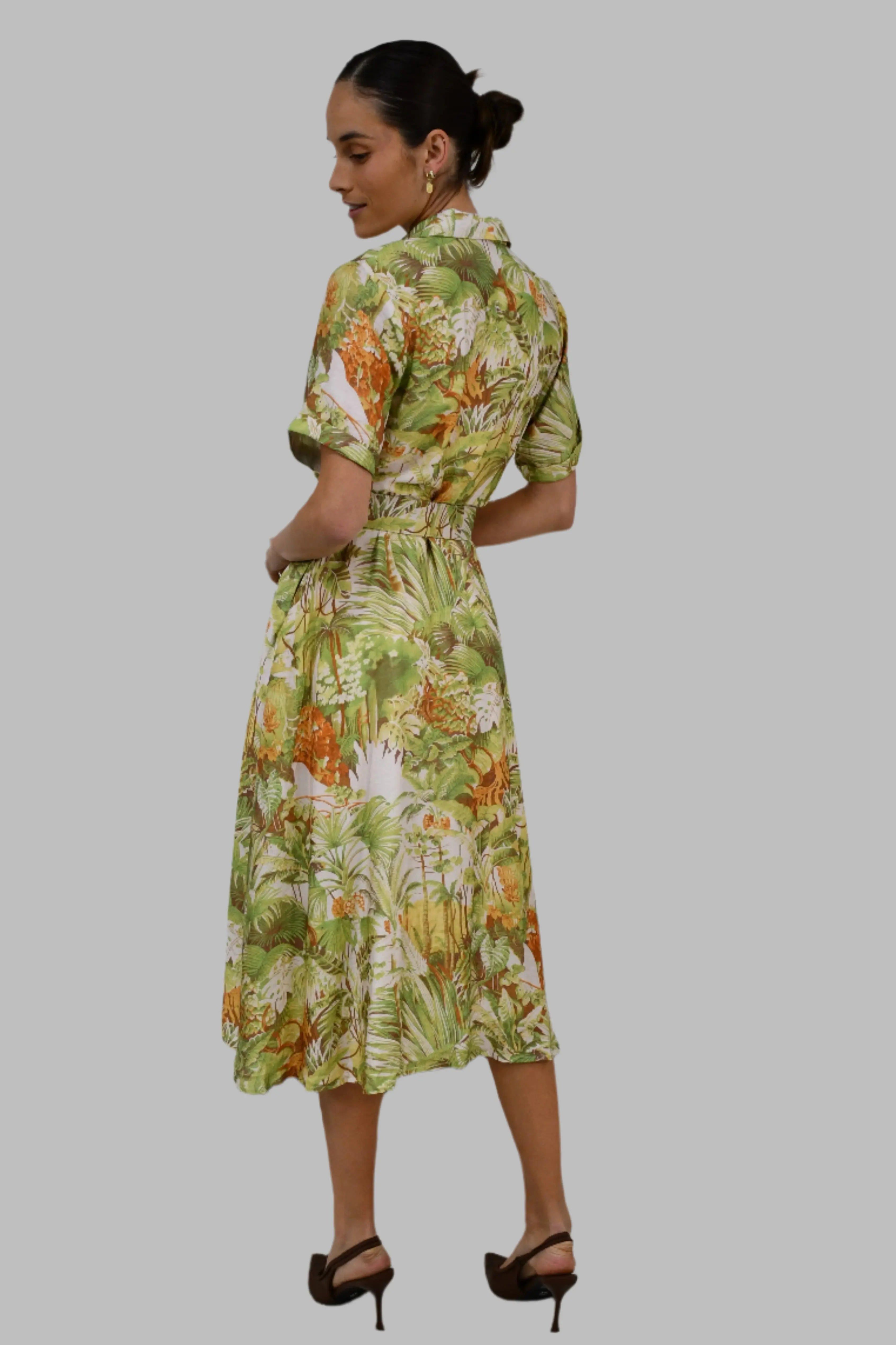 Tropical Print Belted Shirt Dress Jess The Molly
